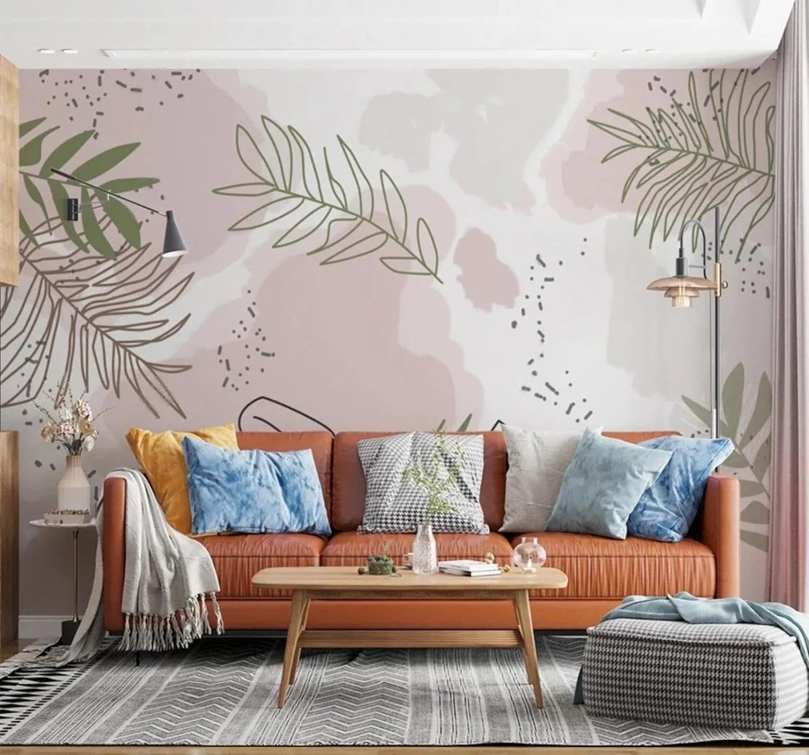 XLMING Idyllic Plants Leaves Pink 3D Wallpaper Luxury Home Dining Decor Paste Sofa Living Room The Wall for Bedroom Mural-350cm×256cm