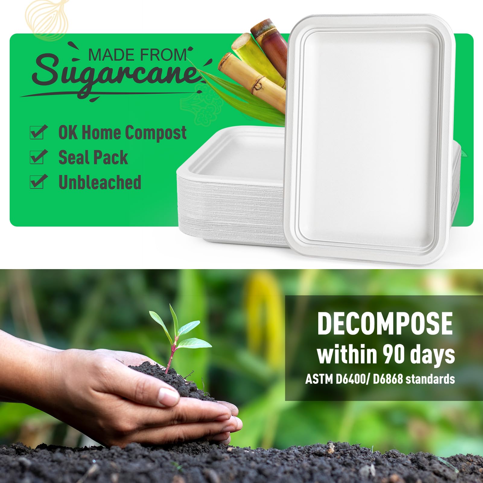 Gezond Paquete de 100 bandejas desechables de 14 pulgadas para alimentos, ecológicas, resistentes, platos de papel grandes compostables, platos de caña de azúcar para cangrejos, barbacoas, mariscos,