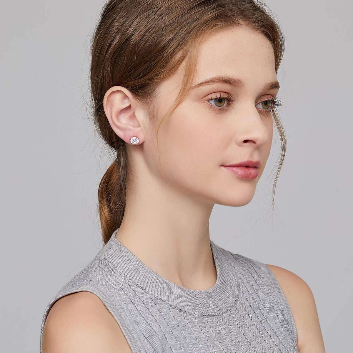 Miaofu Orecchini 18k Oro Bianco Placcata 925 Argento Sterlina Zirconi Simulato Diamante Brillanti per Donna Uomo 4-8mm Cubica Swarovski Dimensioni 3mm-8mm