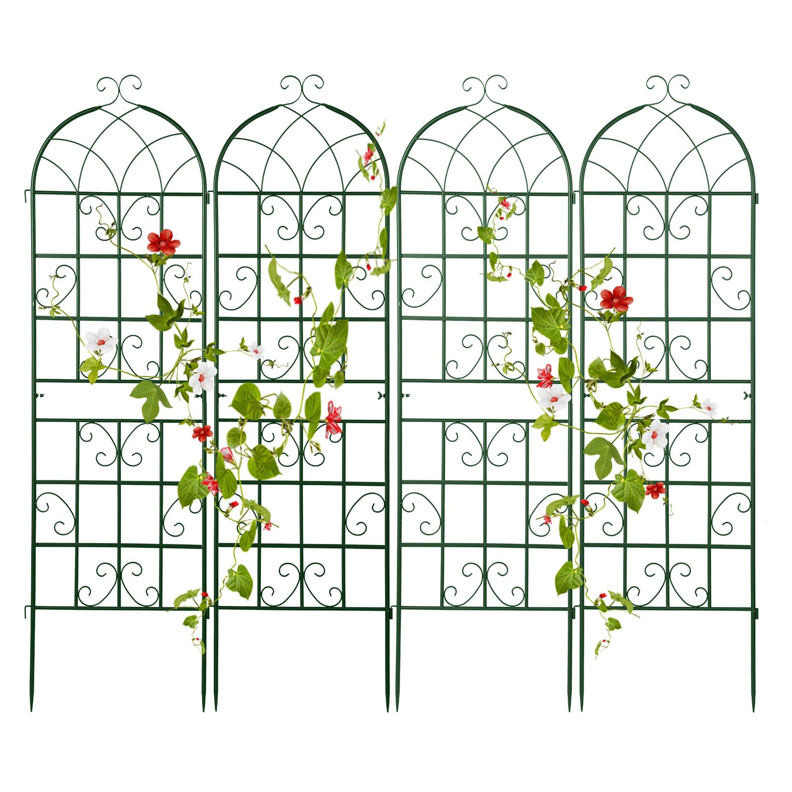 GiantexUK Garden Trellis, 6ft/7.2ft Tall Galvanized Metal Fence Climbing Plants Support Frame, Rustproof Lattice Grid Panels Barrier Edge Border for Rose Vine Vegetable (180x50cm, 4pcs, Green)