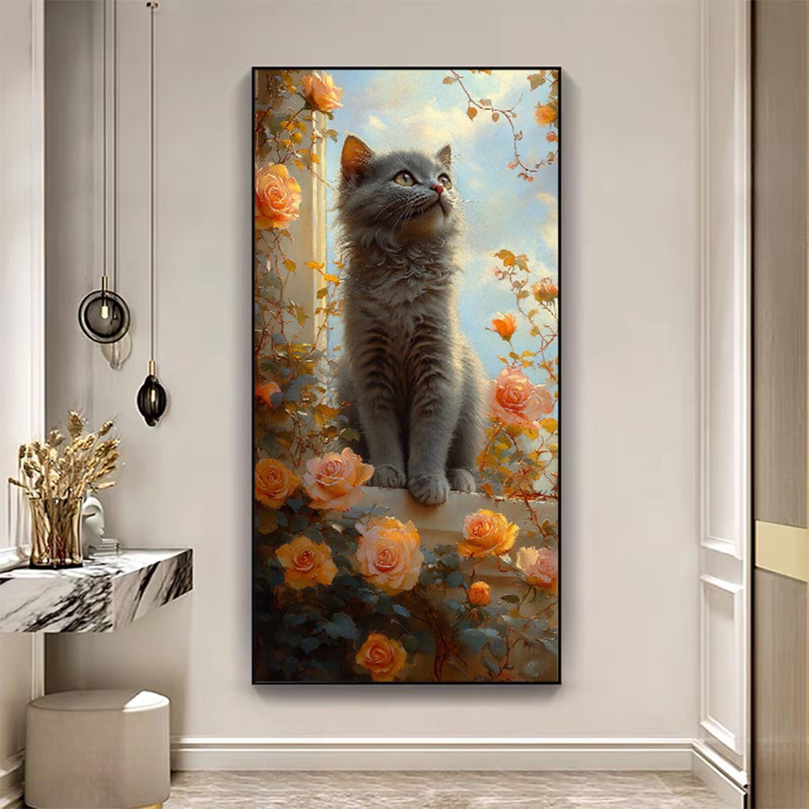 Roślina Malarstwo diamentowe Dorośli, 5D Diamentowe malowanie pełny zestaw dla dorosłych kot wzór, duży rozmiar sztuka kryształowa 50 x 100 cm, DIY diamentowe malowanie na Halloween dekoracje domu