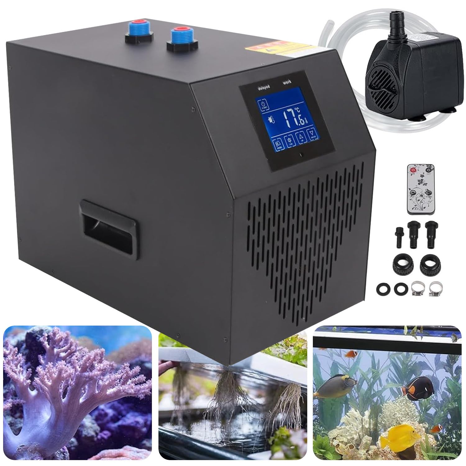 Refroidisseur D'aquarium 42Gal, 1/10HP Refroidisseur d'eau pour Aquarium, Compresseur De Réfrigération 0-50℃/32-122℉ pour Hydroponique, Récifs Coralliens, l'eau Douce Et Salée