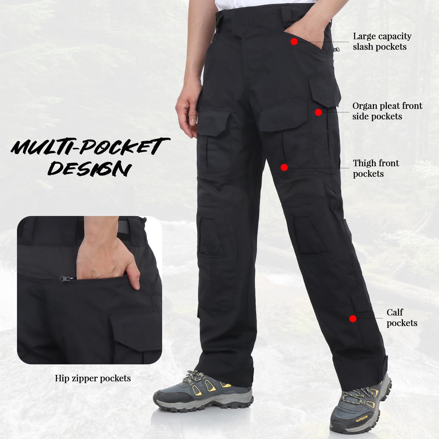 BWBIKE Pantaloni Cargo Tattici da Uomo - Pantaloni Multi-Tasche Mimetizzati per Escursionismo, Caccia, Airsoft, Paintball, Allenamento & Lavoro