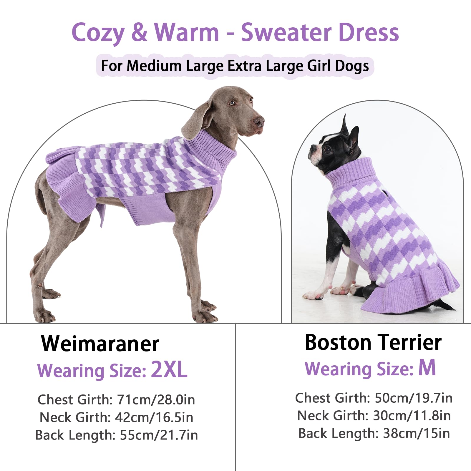 Maglione per cani XL, caldo maglione a collo alto per cani femmina, comodo abbigliamento invernale per cani femmine, ideale per Natale, Ringraziamento e freddo, viola