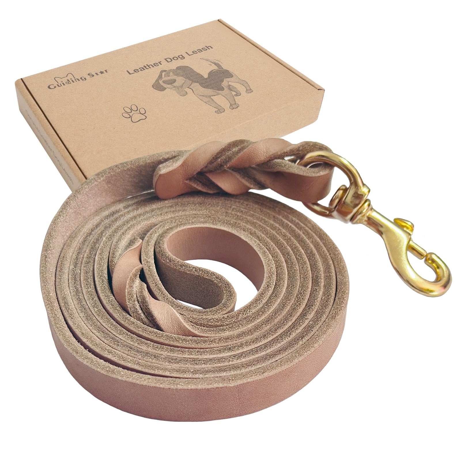 DAIHAQIKO Braided Leather Dog Leash - 4ft Or 6ft Heavy Duty, For Large Medium Small Breed Dogs, Brown