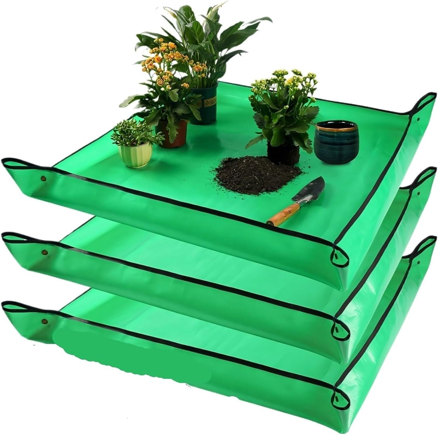 ESESE Foldable Plant Repotting Mat Garden Potting Pad Tray, 1/3pcs Waterproof Gardening Pots Transplanting Flower Control Folding Soil Change For Indoor(Green 50x50cm)