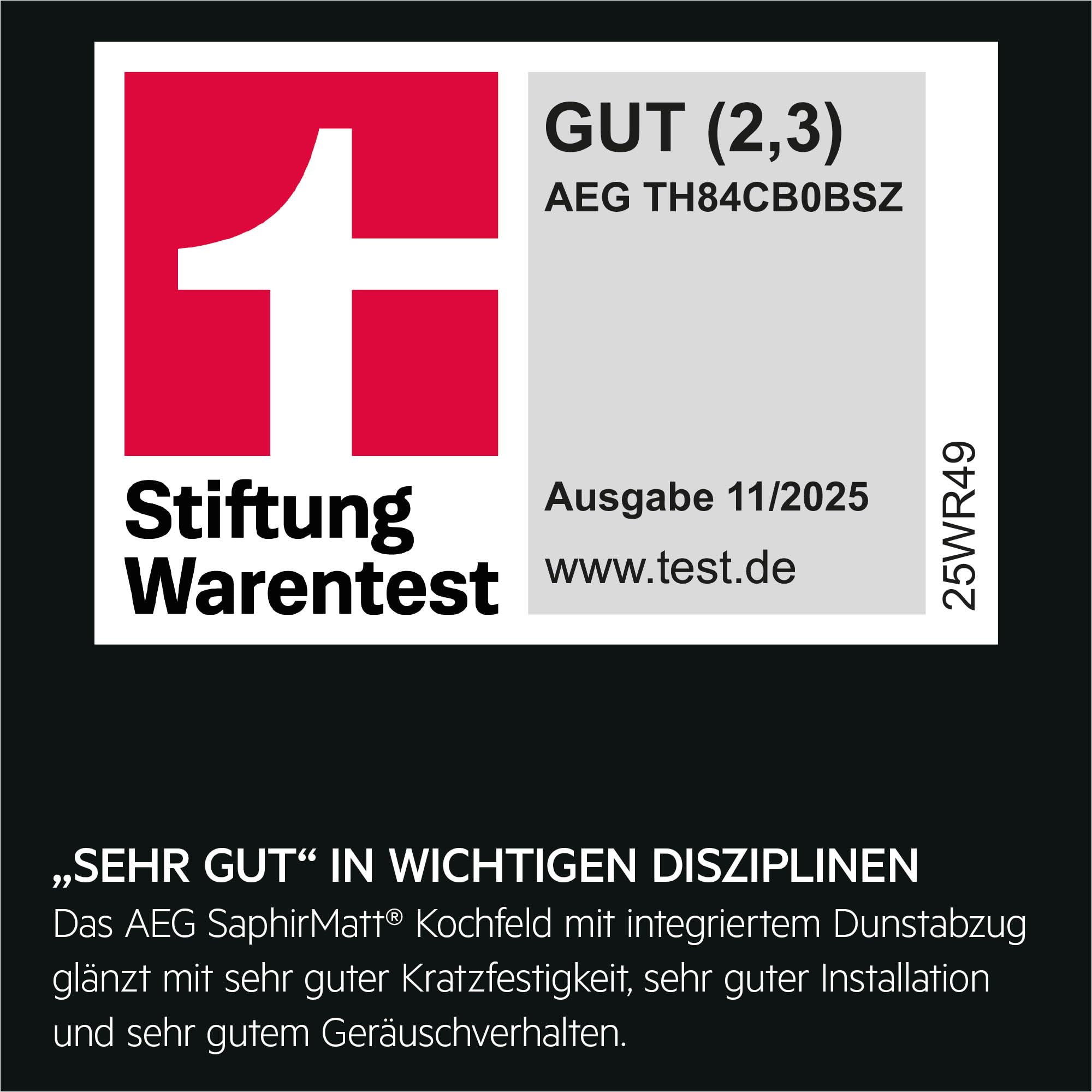 AEG Induktionskochfeld 80cm mit Integriertem Dunstabzug, Testsieger StiWa und ETM, Made in Germany, SaphirMatt Oberfläche 10x Kratzresistenter, Spülmaschinenfeste Fett-, Aktivkohlefilter, TH84CB0BSZ