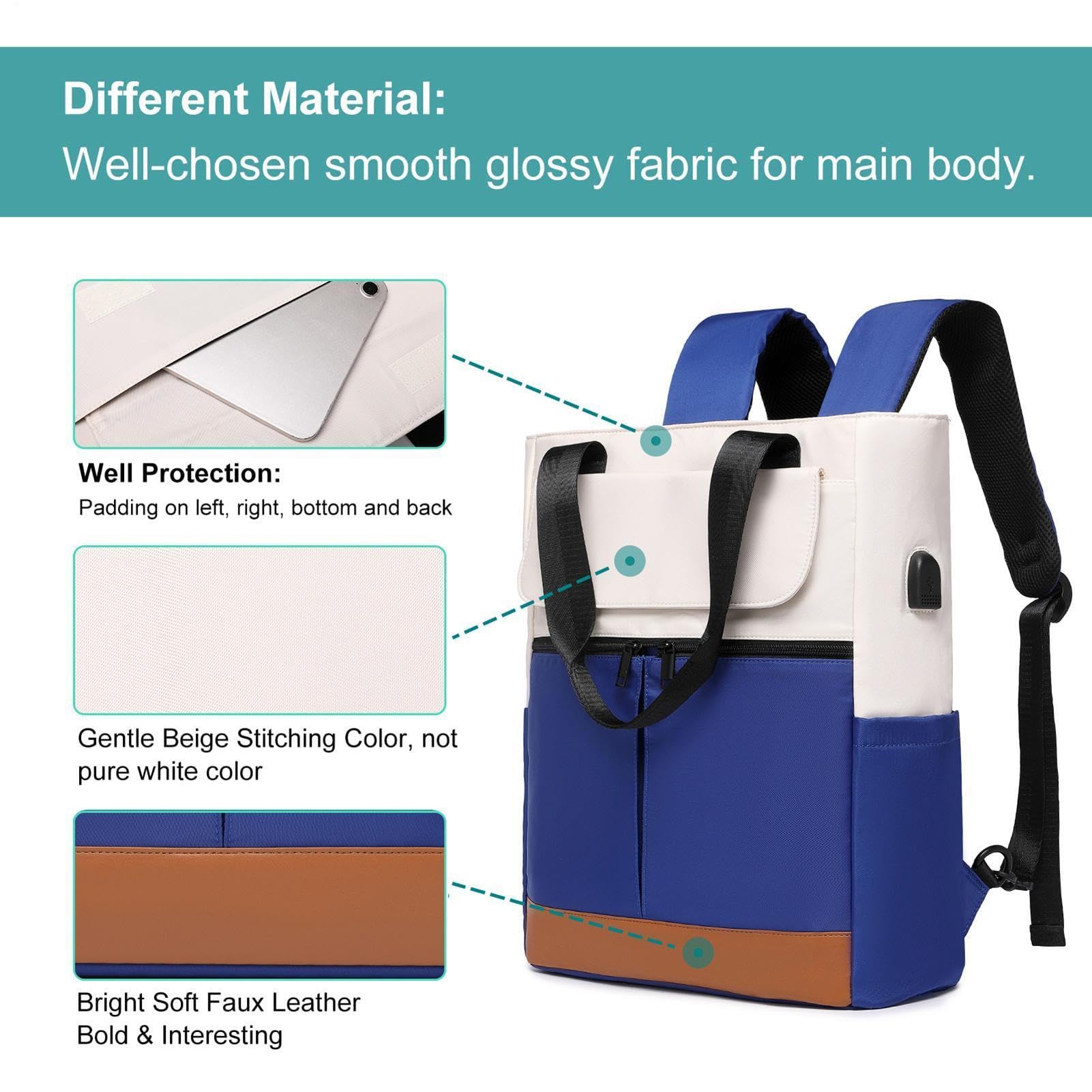 Zaino per laptop, zaino da viaggio - Grande zaino da trekking con porta di | ricarica USB - Zaino college, zaino casual, borsa da esterno, borsa per computer per uomo donna, Blu viola, se beskrivning