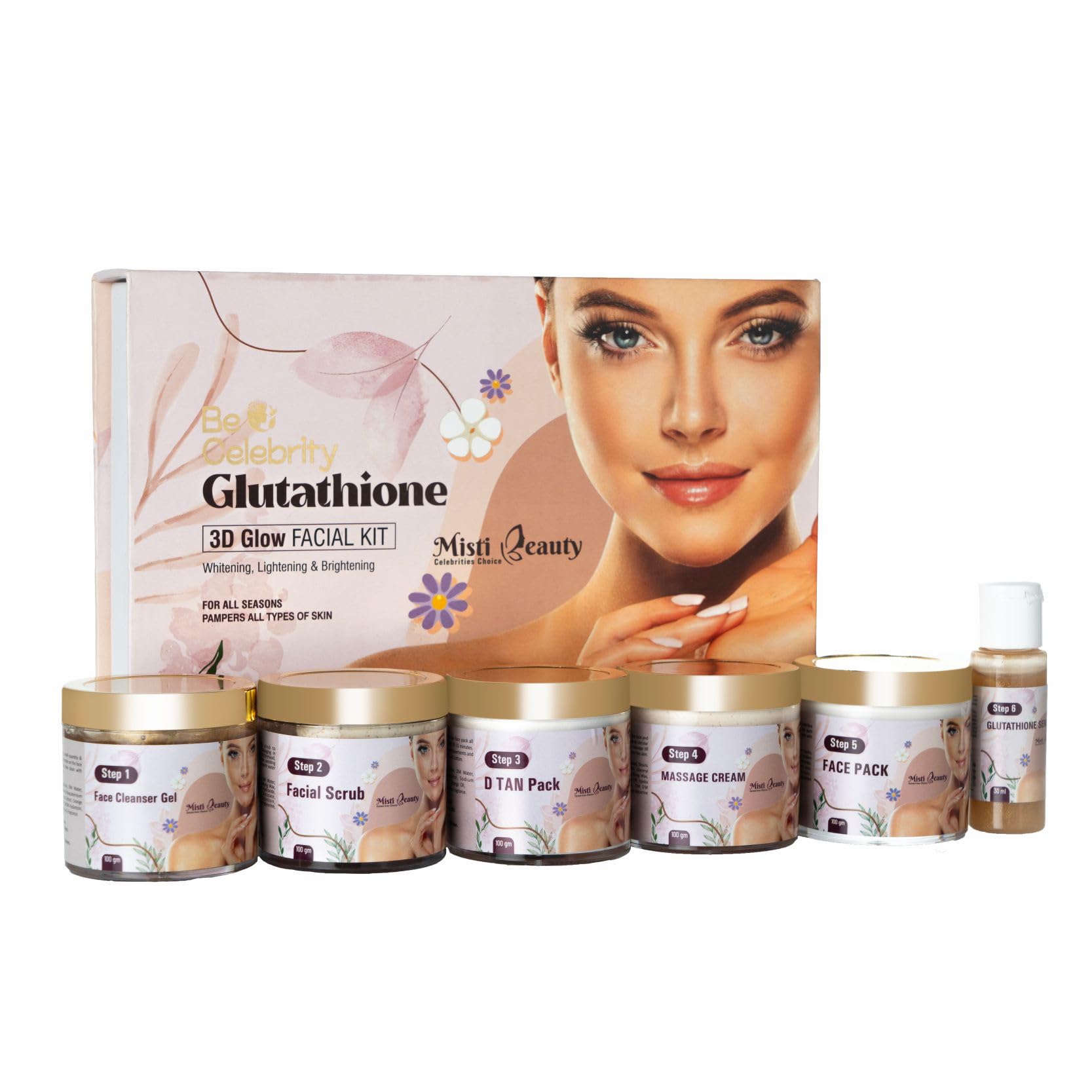 Misti Herbal Remedies Glutathione 3D Glow Facial Kit | Skin Brightening & Glowing | Reduce Acne Dark Spots Tanning & Pigmentation | Glowing & Radiant Face | Party and Magic Bridal Glow Natural Skin Brighter Facial Kit | for Women / Men (500GM + 30ML)