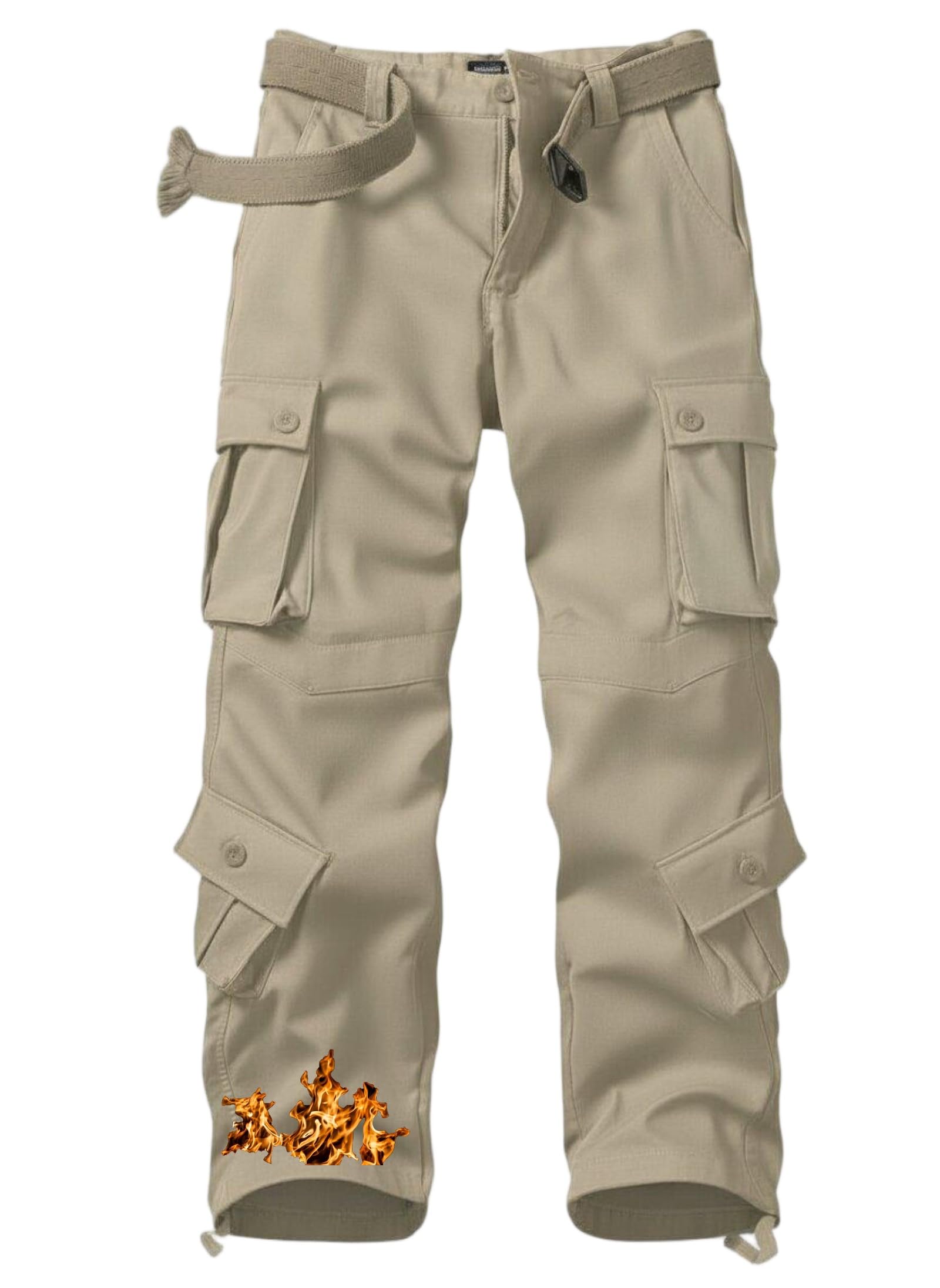Mens Fleece Lined Cargo Pants Winter Camo Tactical Pants Waterproof Thermal Hiking Pants Insulated Work Pants No Belt