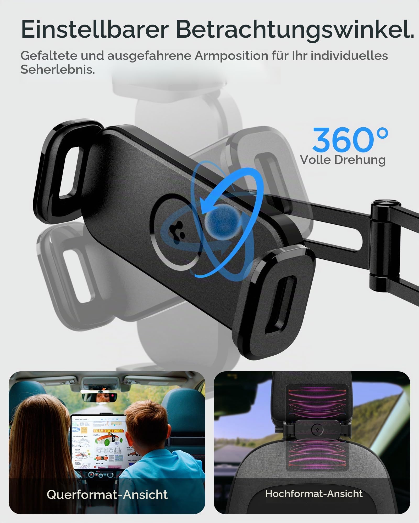 Spigen OneTap Universal Tablet Halterung Auto, Ausziehbare KFZ-Kopfstützenhalterung, 360° Drehung für iPad Pro Air Mini, Galaxy Tabs, Amazon Fire HD 10 Kids Hülle, Smartphone und 4,7-13 Zoll Geräte | 11.9 cm-32.8 cm Tablet Halterung, für iPad Pro/Air/Mini