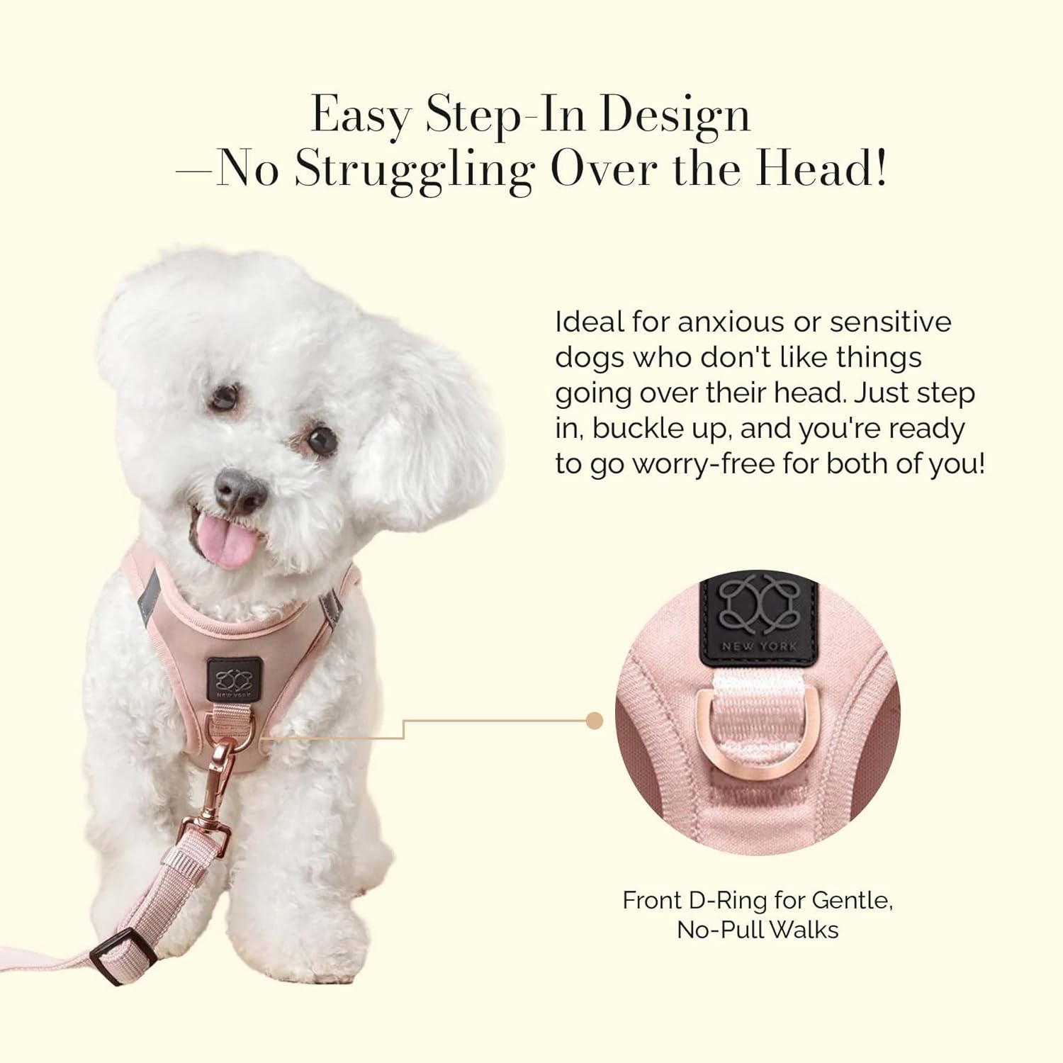 The DOGISTRY - SoHo Dog Harness - Blush Pink - Award-Winning Luxe No-Pull Design - Crafted for Style, Ease & Innovation - XS (4-7lbs)