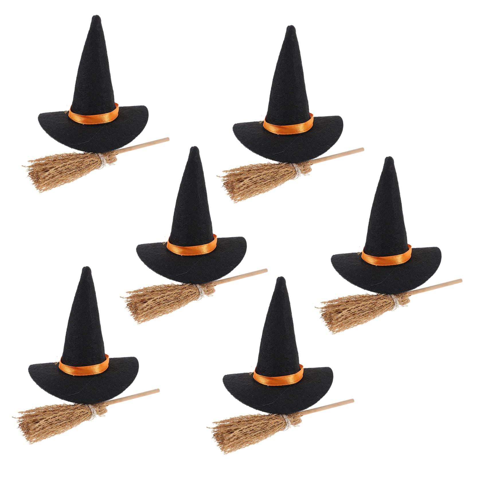 VICASKY Set da 12 Pezzi Mini Cappelli da Strega e Scope in Feltro Decorazioni Fai da Te per Halloween Accessori Creativi per Feste e Decorazioni di Piccoli Oggetti
