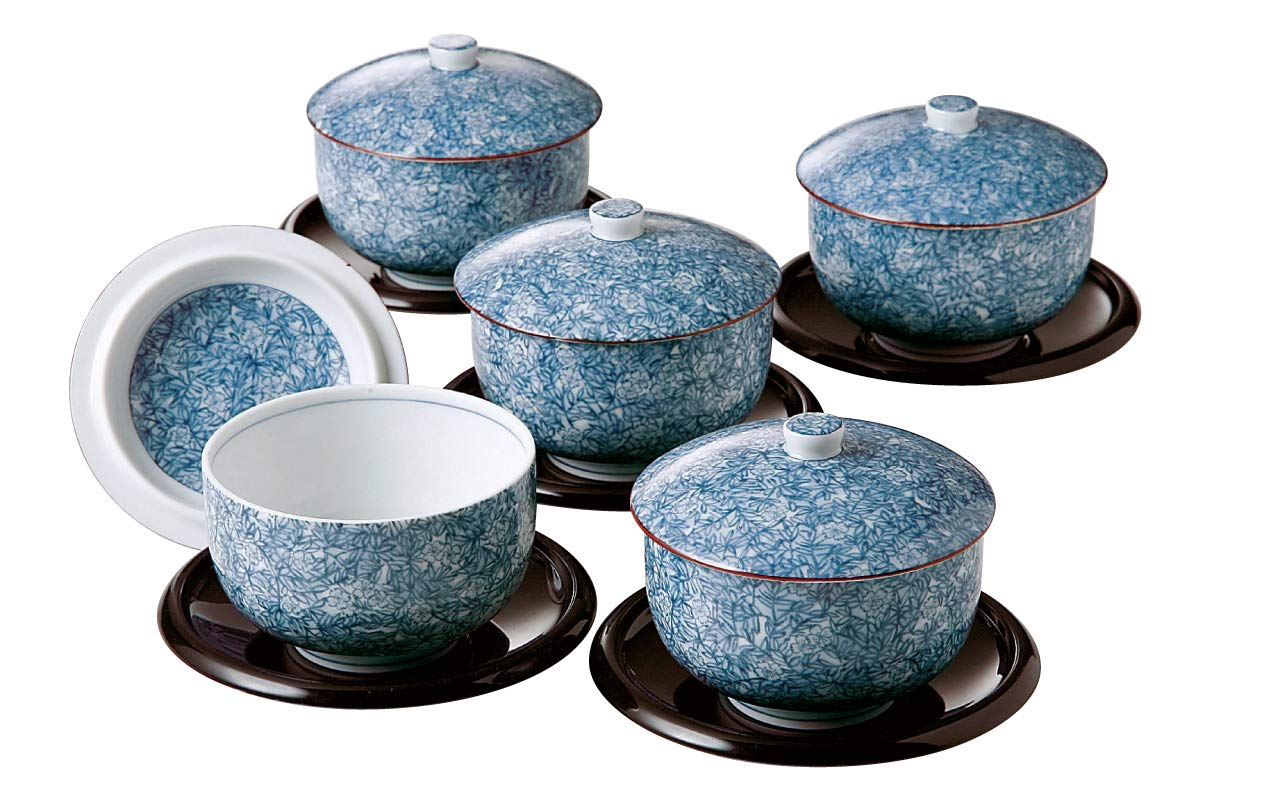 Amazon.co.jp: 金陶苑 湯呑み 茶托付蓋付煎茶揃 染吉野 庫山窯 27456