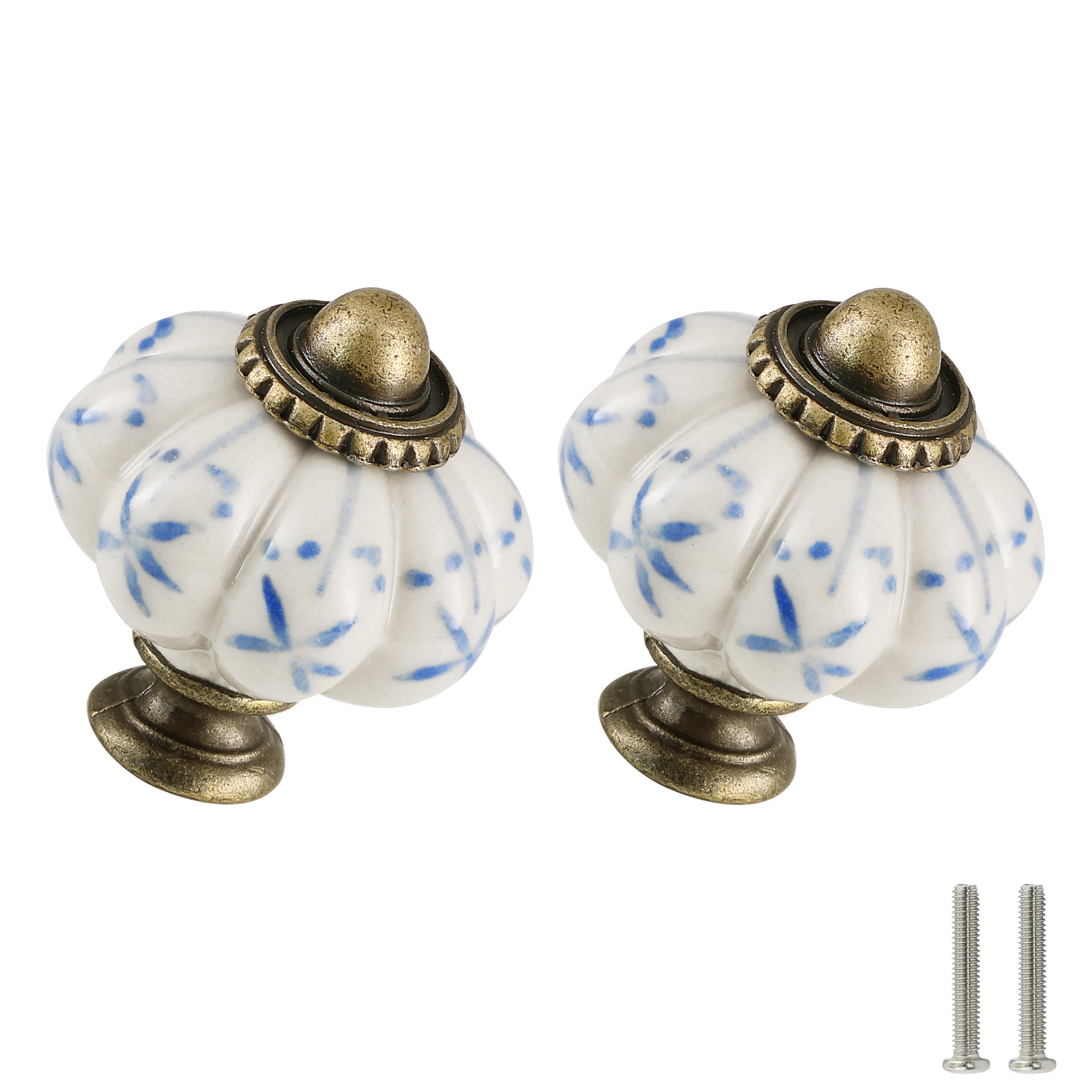 Zernmiarder Set of 6 Vintage Ceramic Drawer Knobs with Screws - Ivory & Blue Flower Design — image 1