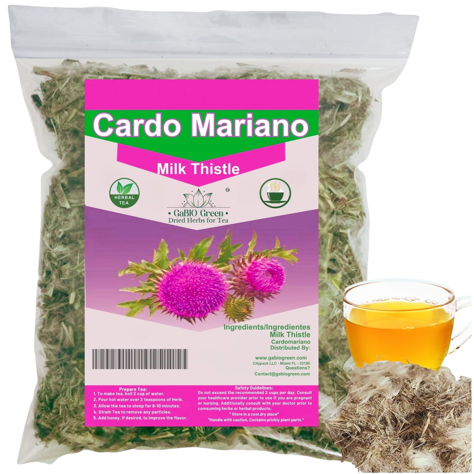 Cardo Mariano - Milk Thistle Loose Leaves (1 pound/16.1 oz) | Herbal Tea Leaves from Mexico | Gabiogreen (1 pound/16.1 oz)