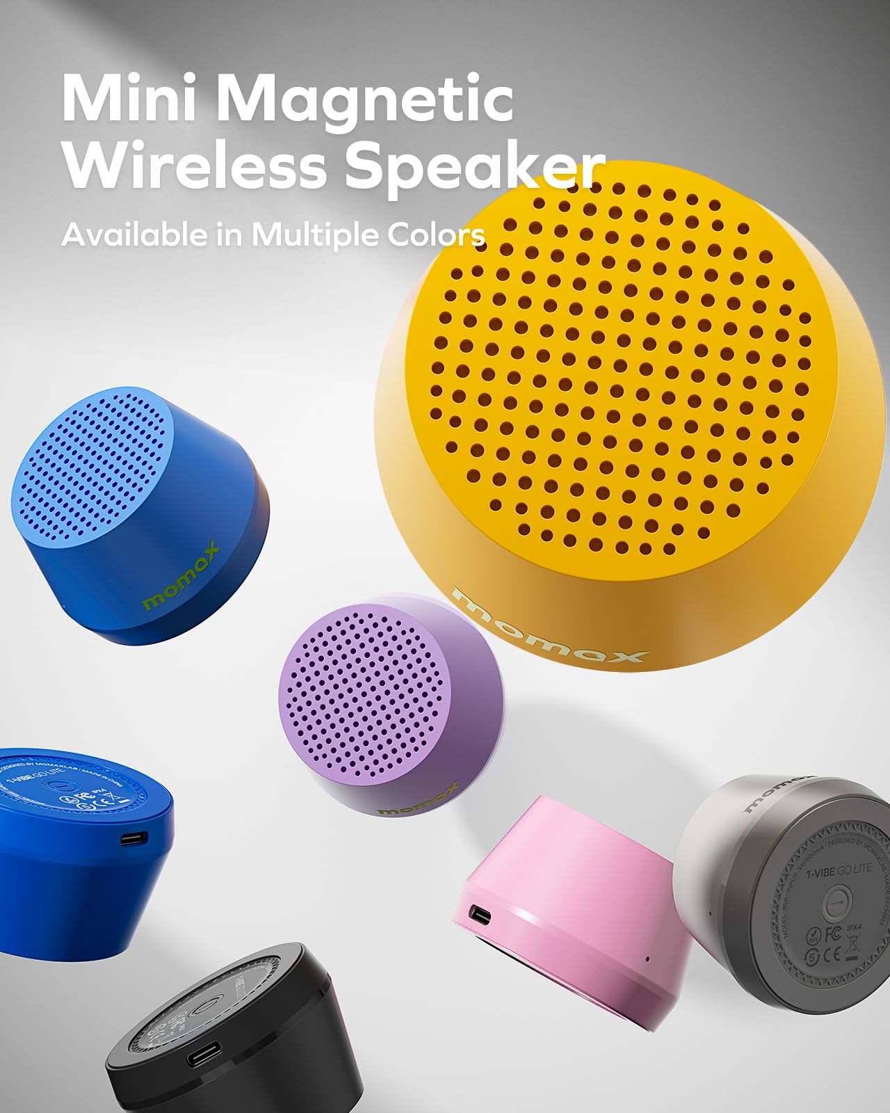 MOMAX Cassa Bluetooth Portatile Magnetico, Altoparlante Bluetooth IPX4 Impermeabile, 12 Ore di Riproduzione, Stereo TWS, Cassa Musica USB-C per Esterni, Ideale per Viaggi e Come Idea Regalo, Bianco