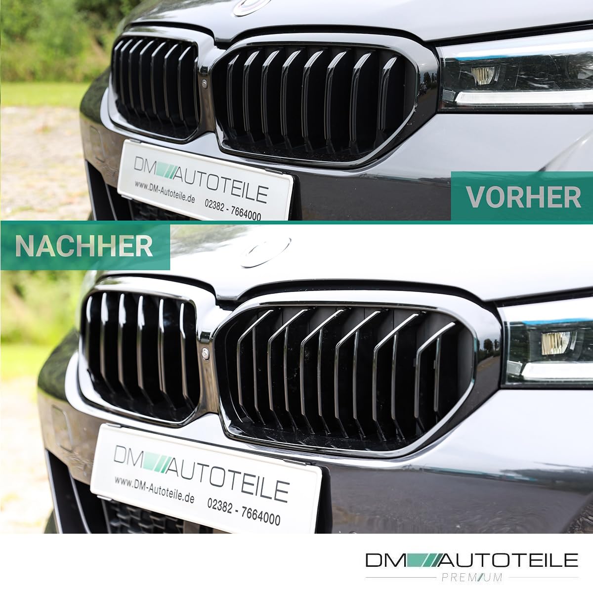 DM Autoteile Sport Doppelsteg Kühlergrill schwarz kompatibel für BMW 5er G30 G31 LCI Facelift mit Frontkamera