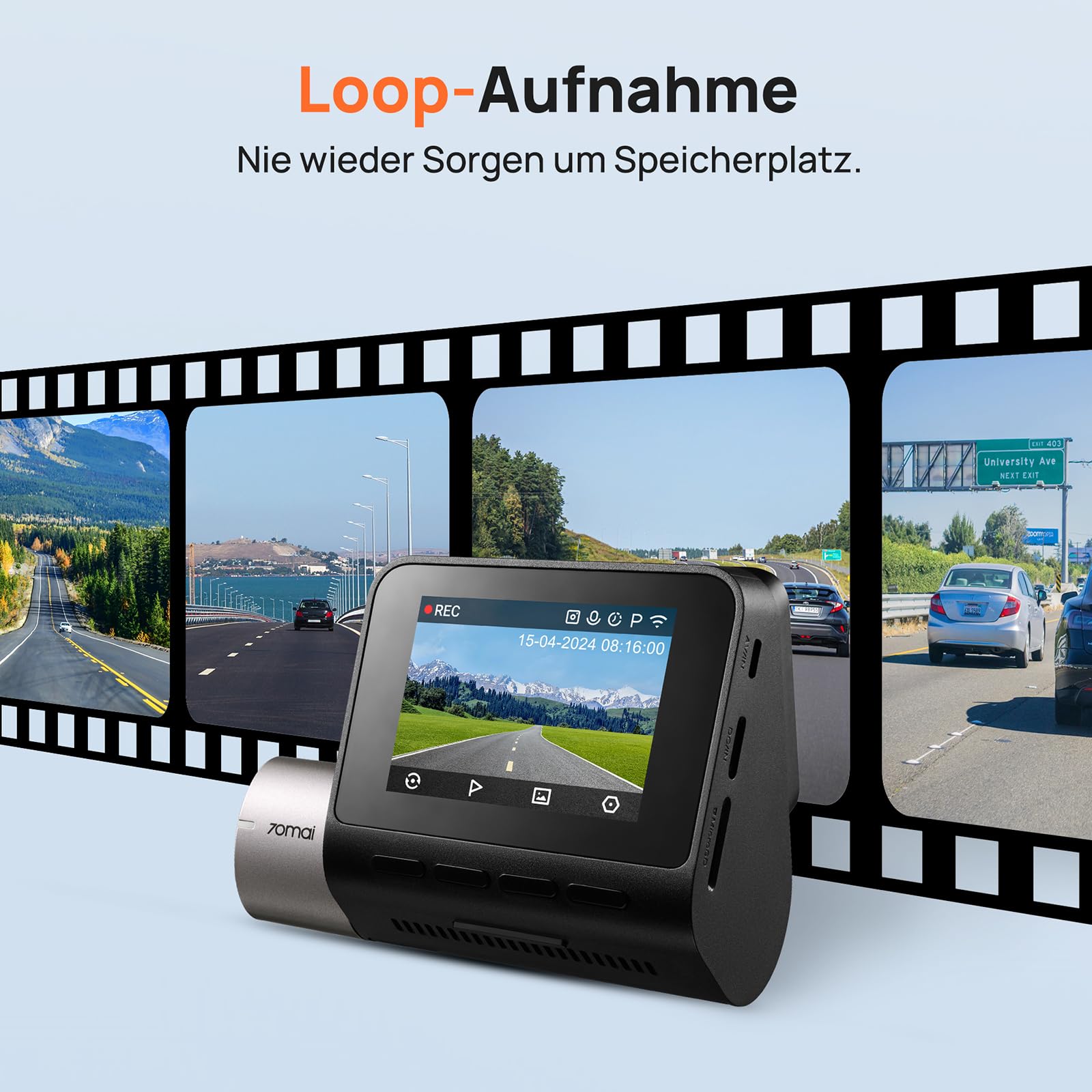 70mai A510 Dashcam 2.7K 1944P+1080P STARVIS 2 Dual HDR Nachtsicht, GPS, G-Sensor, ADAS, 64GB SD Karte