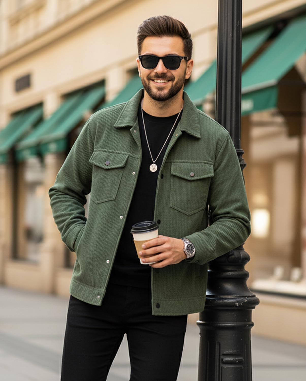 HBER Corduroy Jacket for Men Button Down Vintage Long Sleeve Fall Shirts Casual Western Shacket Jacket with Flap Pockets - Image 6