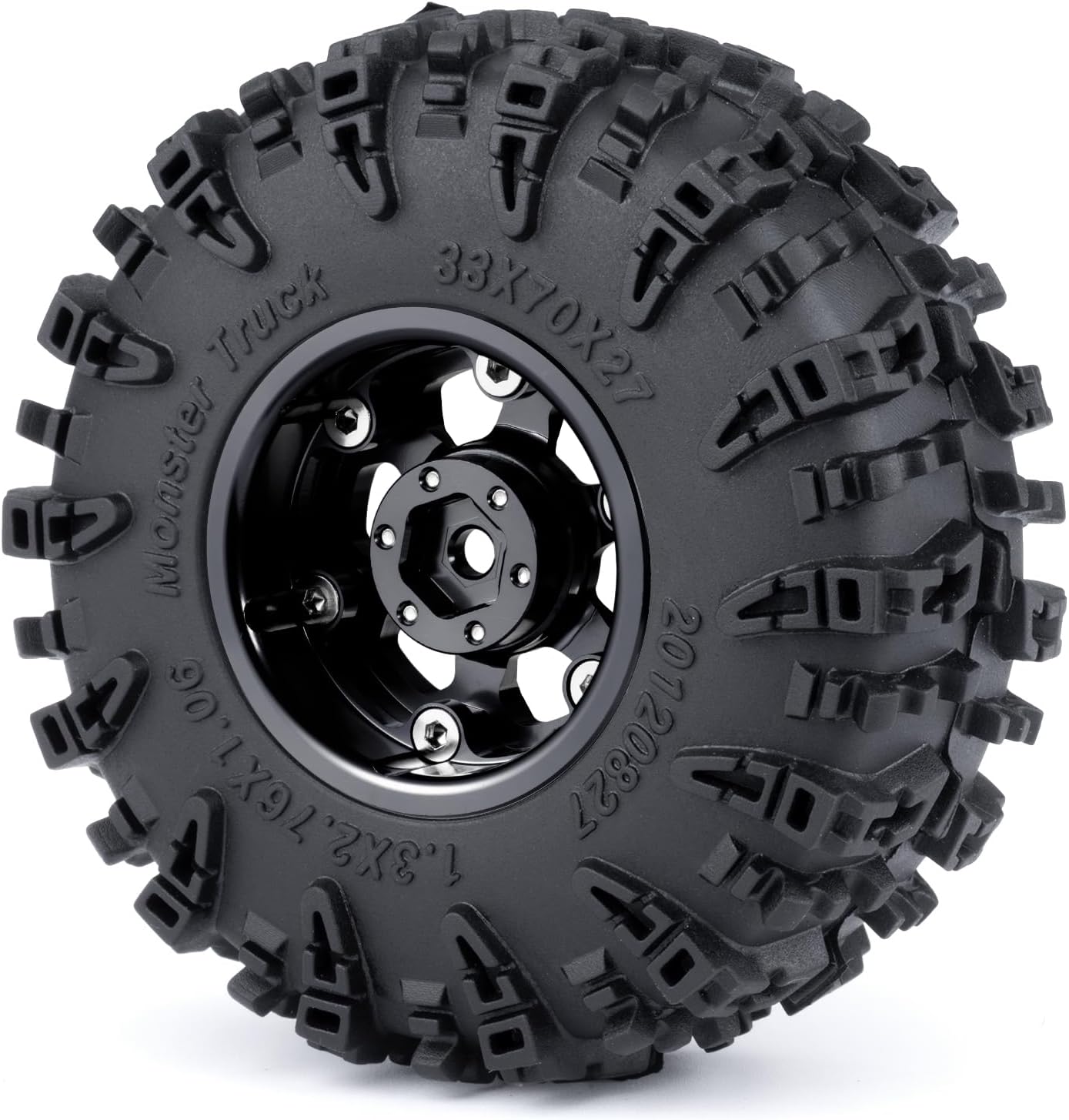 4PCS 1.3" Aluminium Wheels Rims Hub & 70mm Soft Rubber Tires Upgrade Parts for 1/24 Axial SCX24 1/18 Tra-xxas TRX4-M RC Crawler Car (Black)