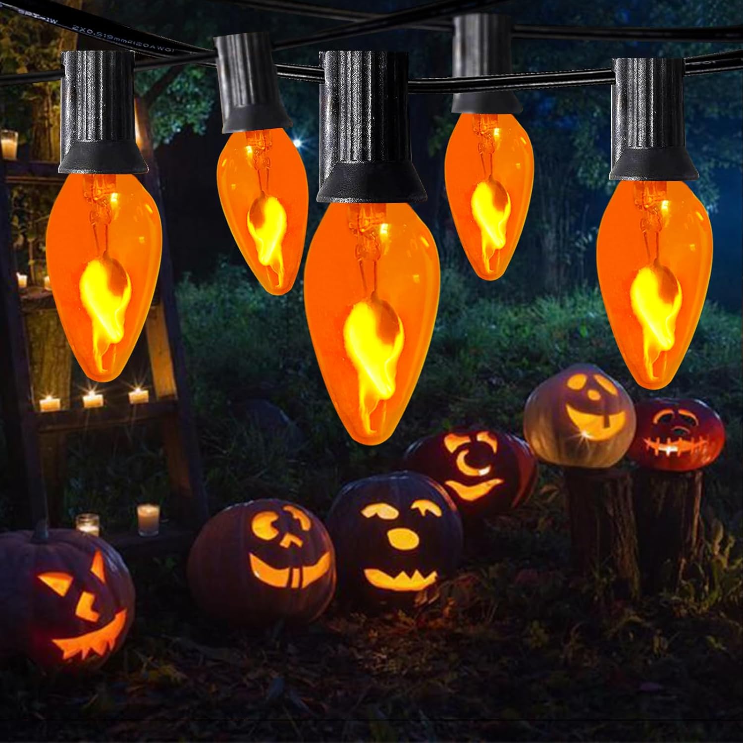 Christmas Flickering Flame Light Bulbs, C7 Orange Flicker Light Bulbs E12 Base Bulb, Flame Light Bulb for Candle Chandelier Nightlight String Lights Christmas Halloween Decor, 1 Watt, 12 Pack