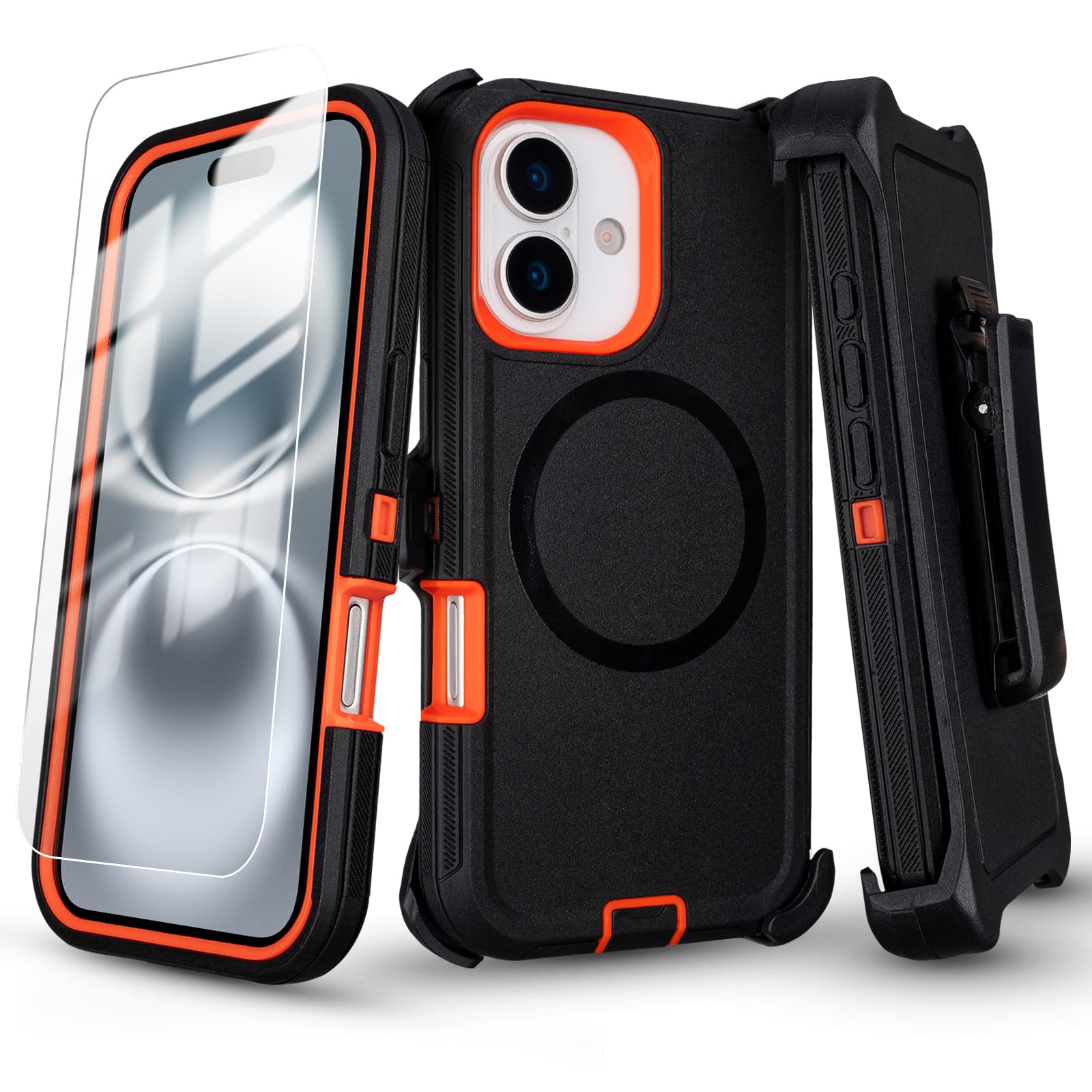 for iPhone 16 Magnetic Case with Belt Clip, Screen Protector Included | Military Grade Dr…