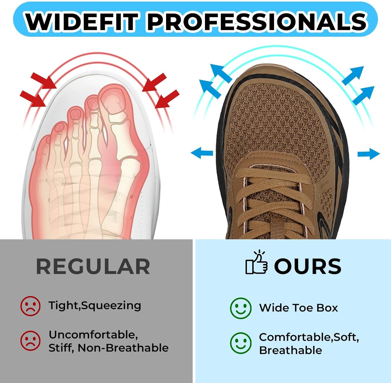 Men's Wide Toe Box Walking Shoes - Lightweight Zero Drop Sneakers, Running & Outdoor Gym Training Shoes