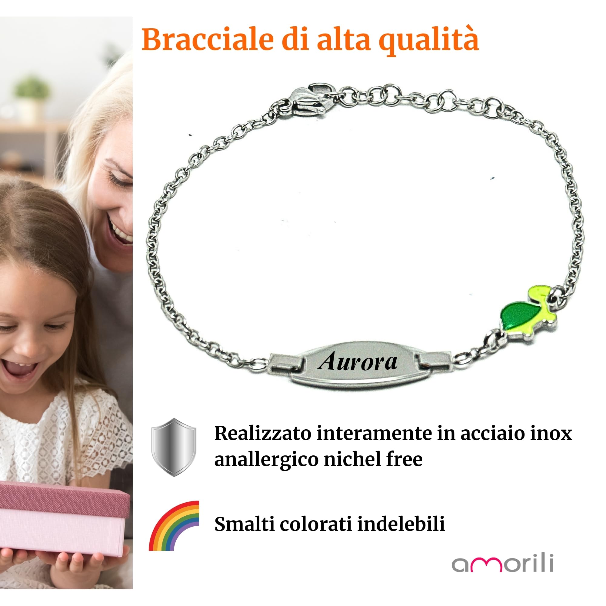 Bracciale Bambina Personalizzato in Acciaio Inox – Idea Regalo Nascita, Battesimo, Compleanno – Gioiello Bimba con Incisione Gratuita BCC3103