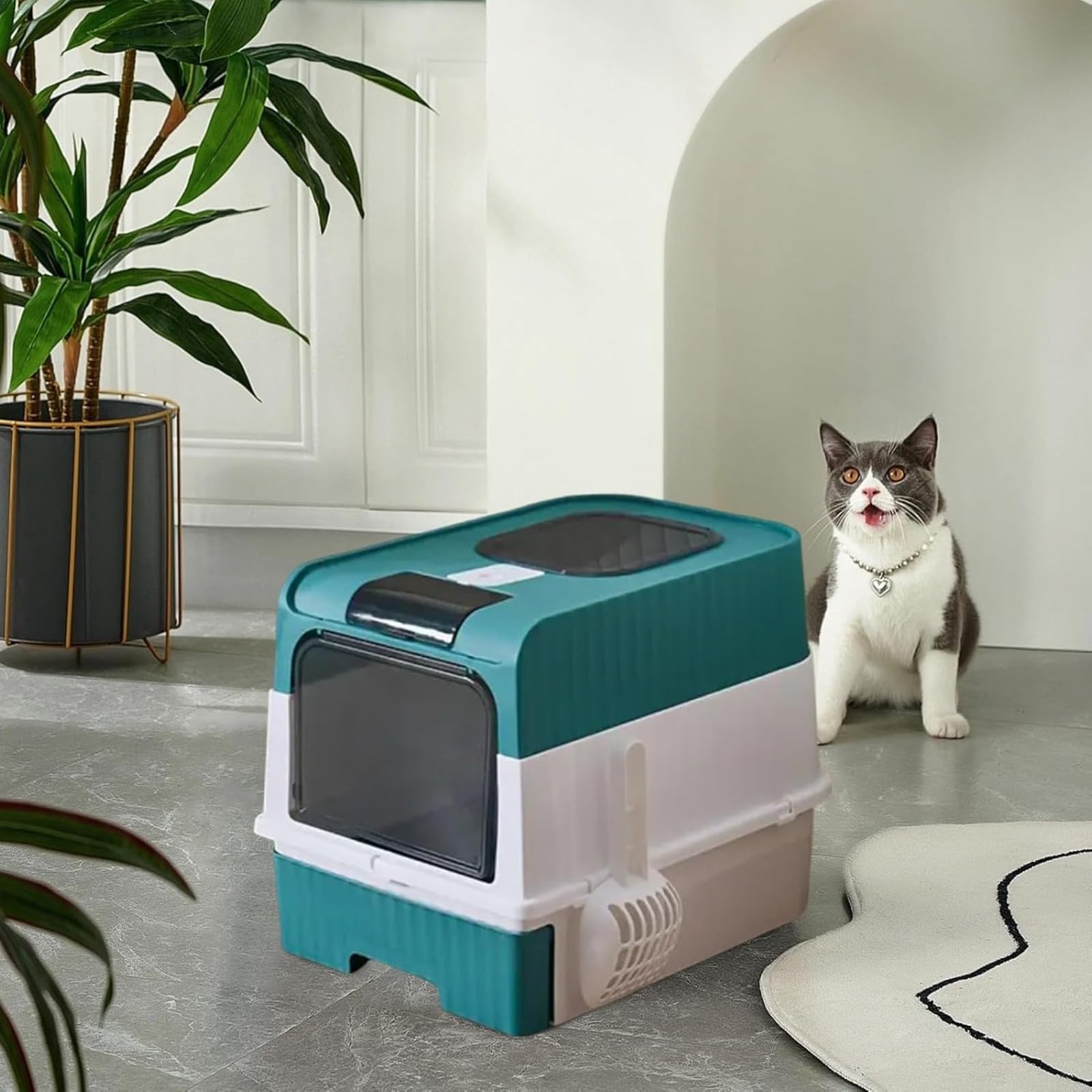 Caja de arena cerrada extragrande para gatos con cuerpo extraíble y cajón de empuje para una fácil recogida, control de olores para gatos gordos y varios gatos