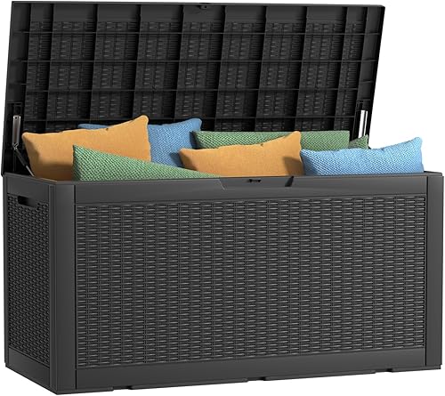 Miniatura 19 de Caja de Cubierta para Exteriores de 30 Galones, Almacenamiento con Cerradura Impermeable para Muebles de Patio, Herramientas de Jardín, Cojines