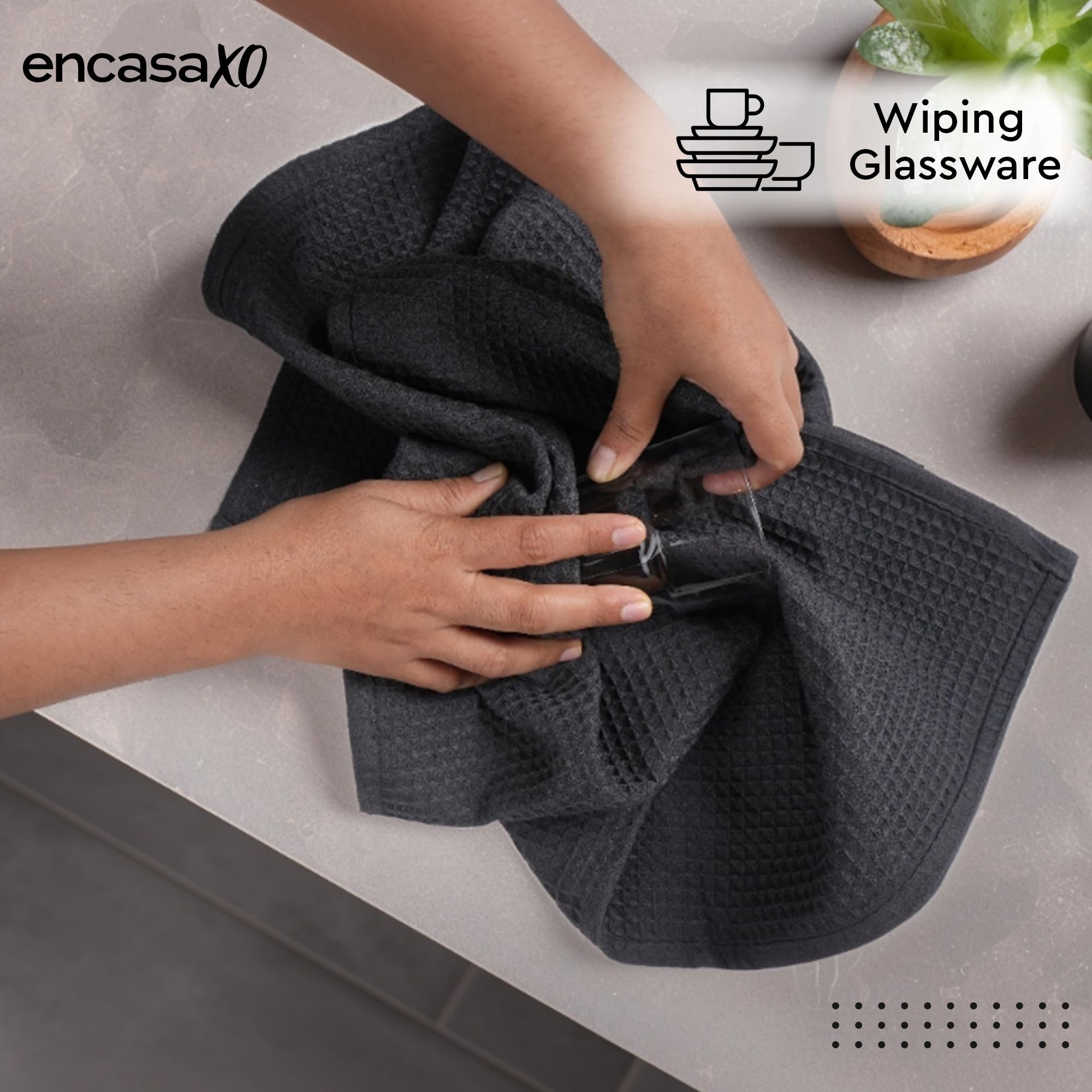 Encasa XO Kitchen Dish Towels Set, Grey Black Combo, 70x45 cm (Set of 6) - Image 3