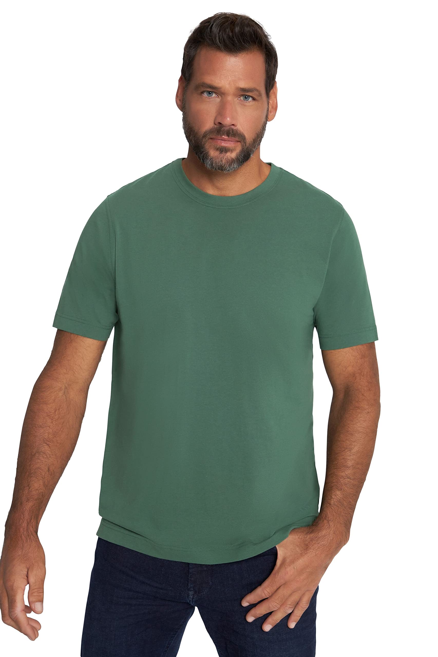 JP 1880 Men's T-Shirt Rundhals T-Shirt, Trübes Grün,