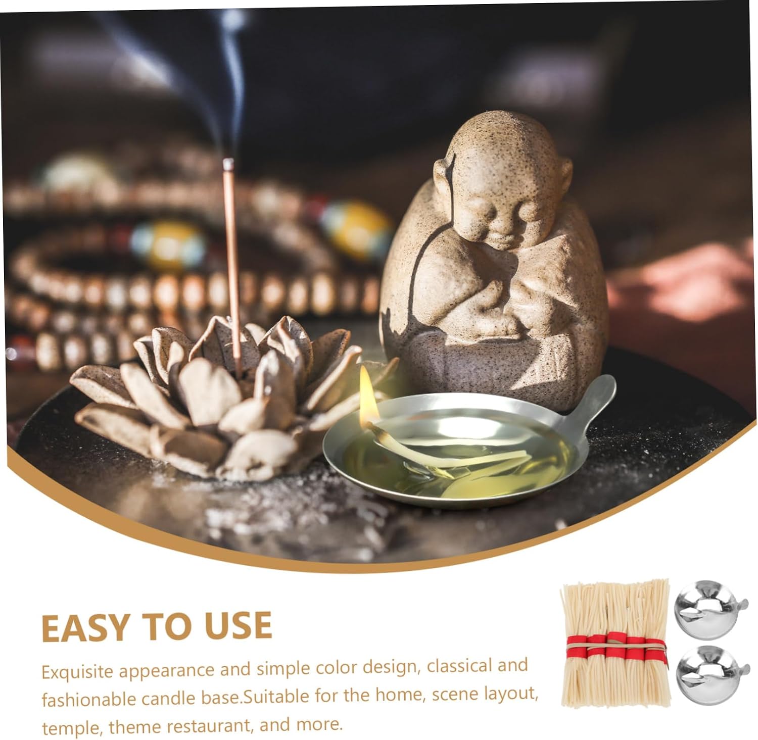 1Set Oil Lamp Wick Wooden Floating Holder for Butter Lamps Buddhist Supplies Long-Burning Design for Home Temples and Restaurants