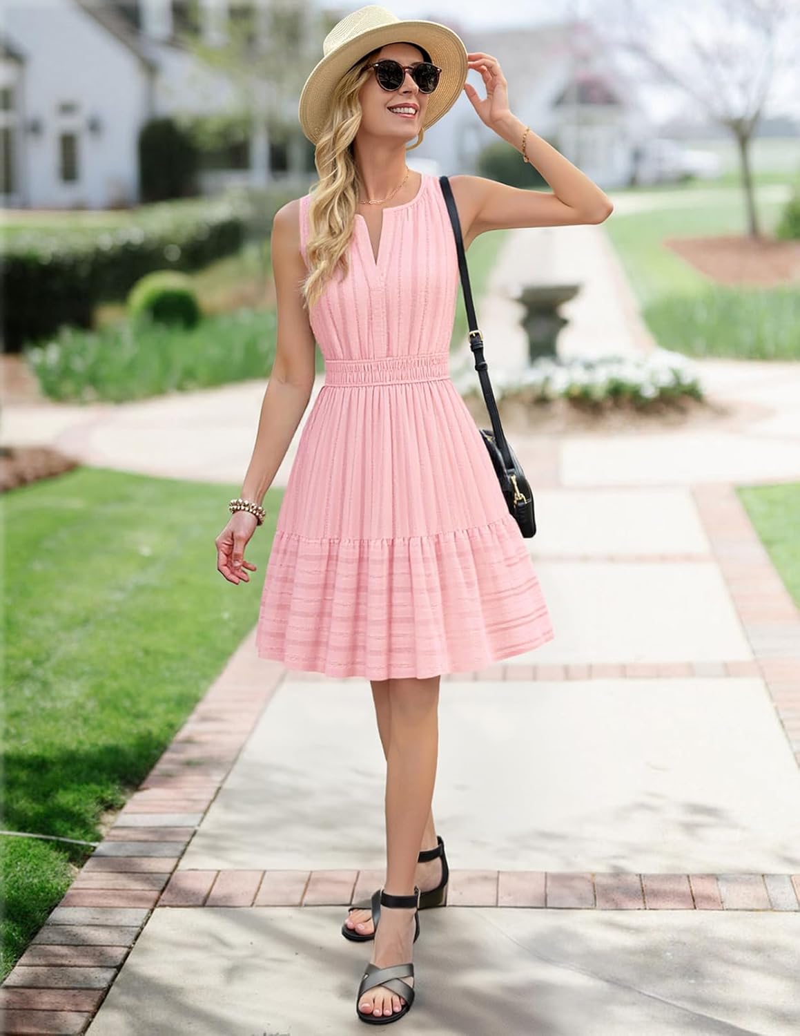 MEROKEETY Women's 2026 Summer Casual Mini Sundress Beach Vacation Sleeveless V Neck Flowy A Line Dress with Pockets - Image 9