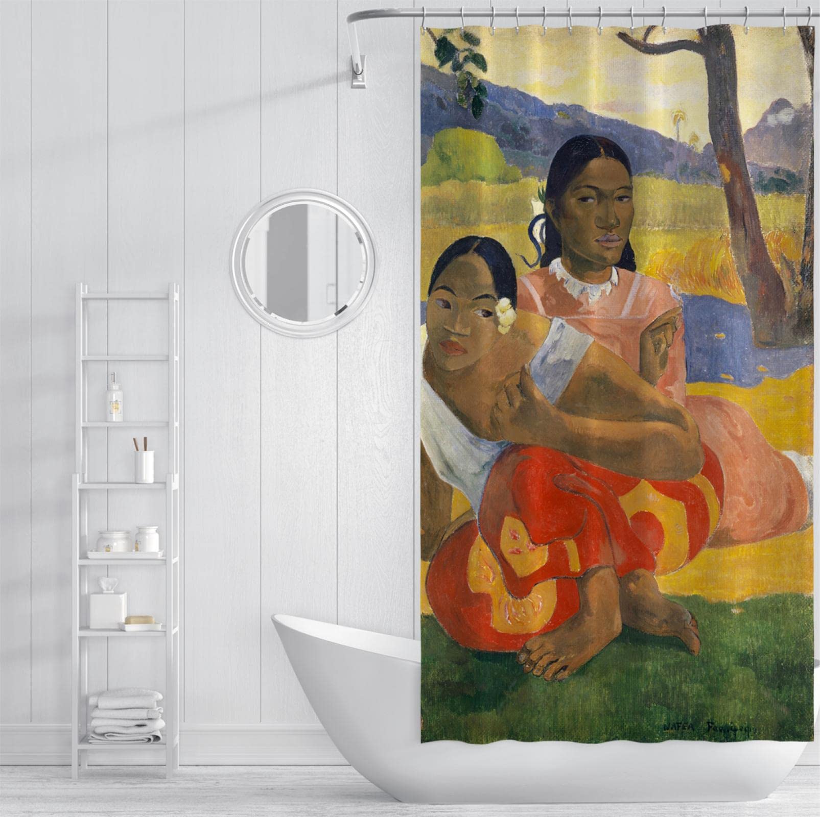 Paul Gauguin wielowarstwowa rustykalna zasłona prysznicowa tkanina z tkaniny poliestrowej zasłony kąpielowe z haczykami do domu wiejskiego wystrój łazienki, 180 szer. x 210 cm dł