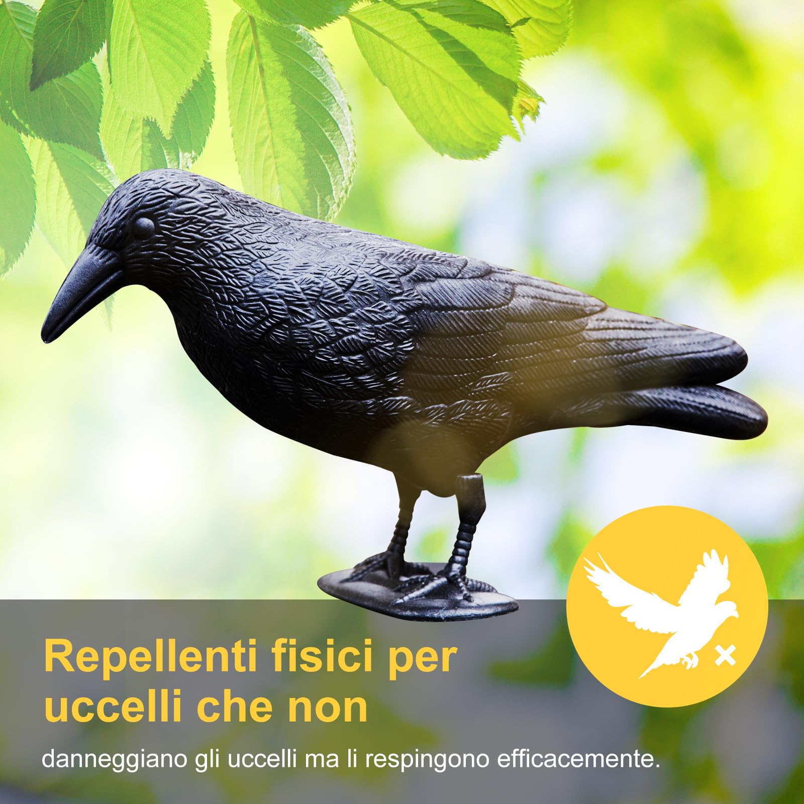OFFO Corvo Scaccia Piccioni, Dissuasore Uccelli per Balcone, Giardino e Terrazzo, Repellente Piccioni Realistico in Polietilene Resistente, 3 Pezzi