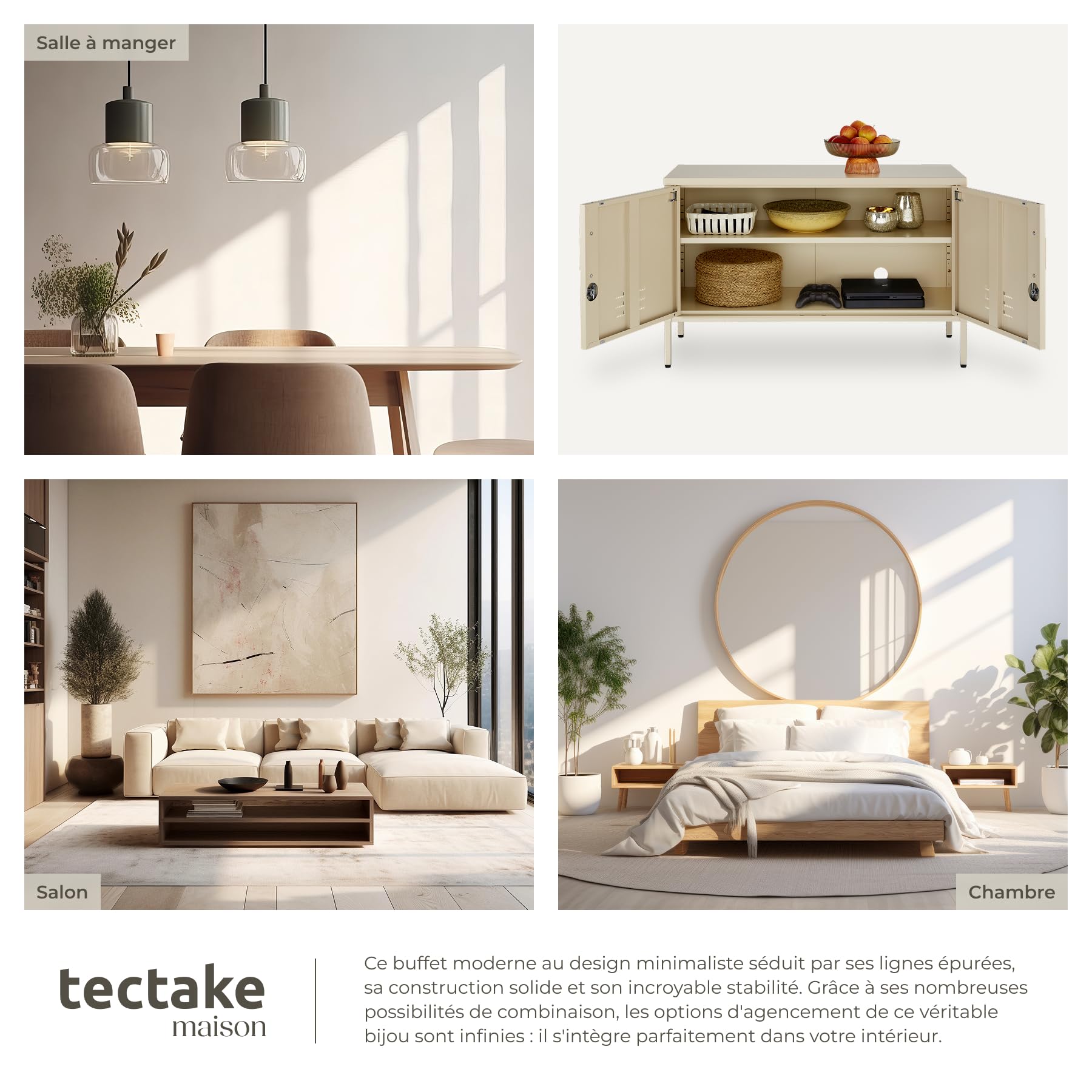 tectake® Buffet métallique 100x42,5x65 cm, Meuble de Rangement Style Industriel, 2 Portes à Fermeture magnétique et 2 Jeux de clés, Etageres Ajustables, Meuble TV, Buffet Salle a Manger Salon Bureau