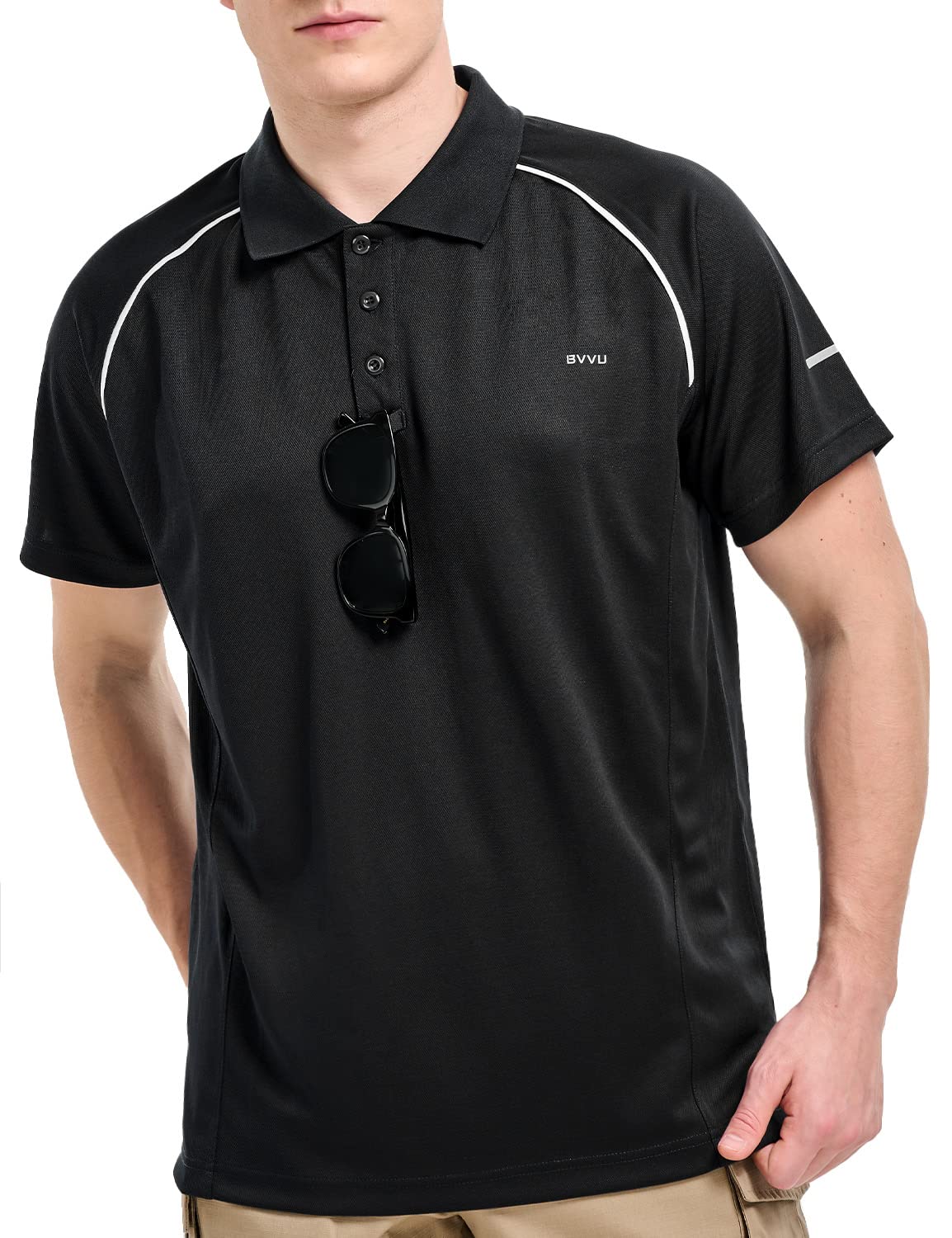 BVVUMens Outdoor Polo Shirt Short Sleeves Performance Tactical Golf T-Shirts Athletic Moisture Wicking Casual Tees