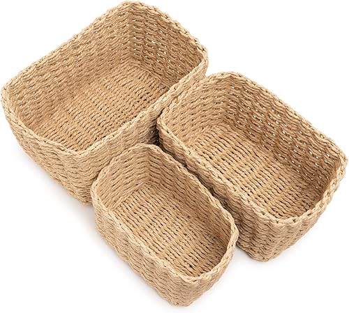 Miniatura 7 de EZOWare Small Woven Paper Rope Storage Baskets, Set of 6 Soft Rectangular Decorative Container Box Bins for Baby, Kids, Closet, Nursery Room,