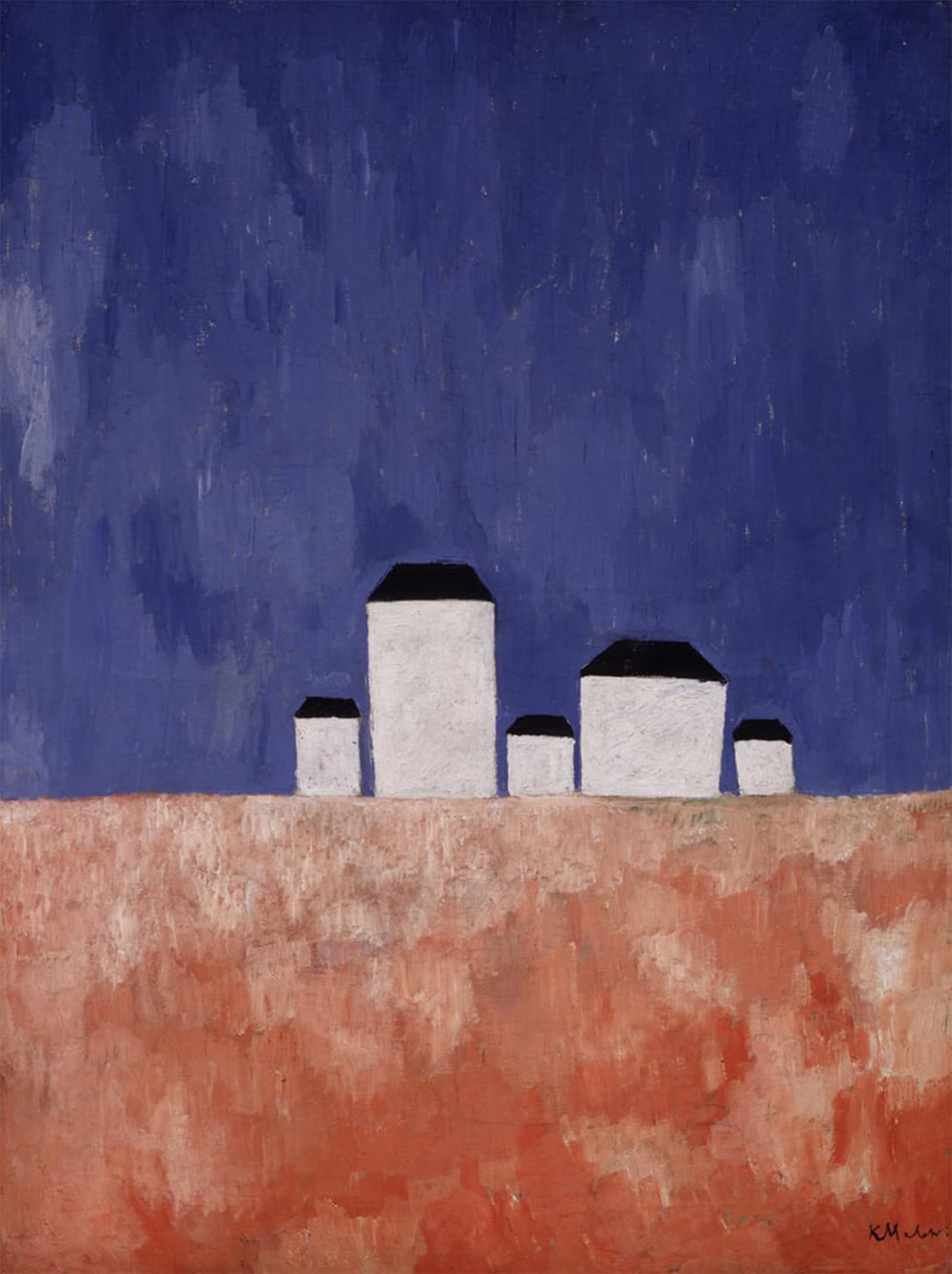 ARTXLXXBN Famous Art Print Poster Vintage Wall Art Landscape with Five Houses by Kazimir Severinovich Malevich Canvas Art Poster for Home Decor 60x90cm