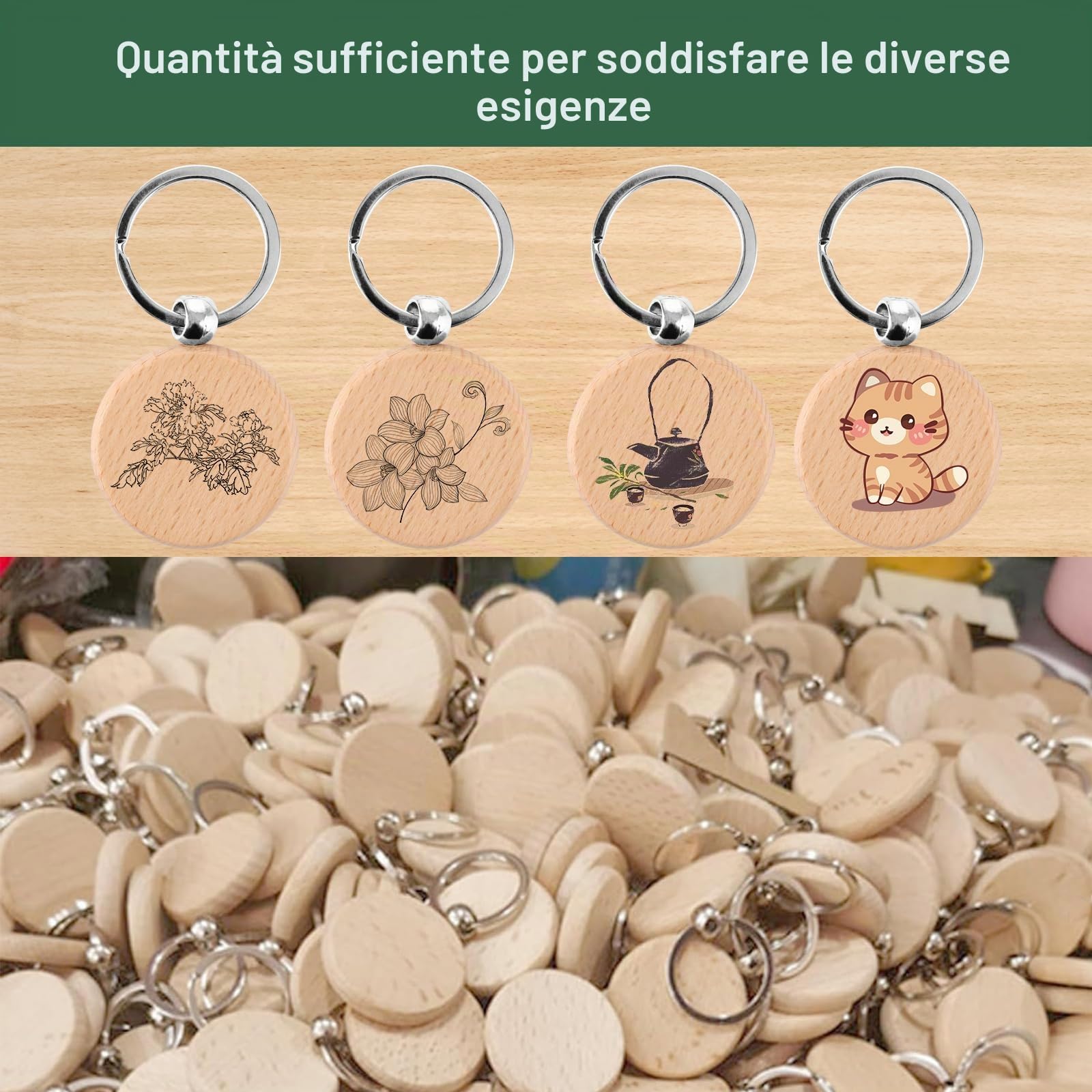 WOPPLXY 40 Pezzi Portachiavi Legno, 4 cm di Diametro Portachiavi in Legno per Fai da Te, Bricolage, Decorazioni, Regali, Pittura (7 Millimetri di Spessore)