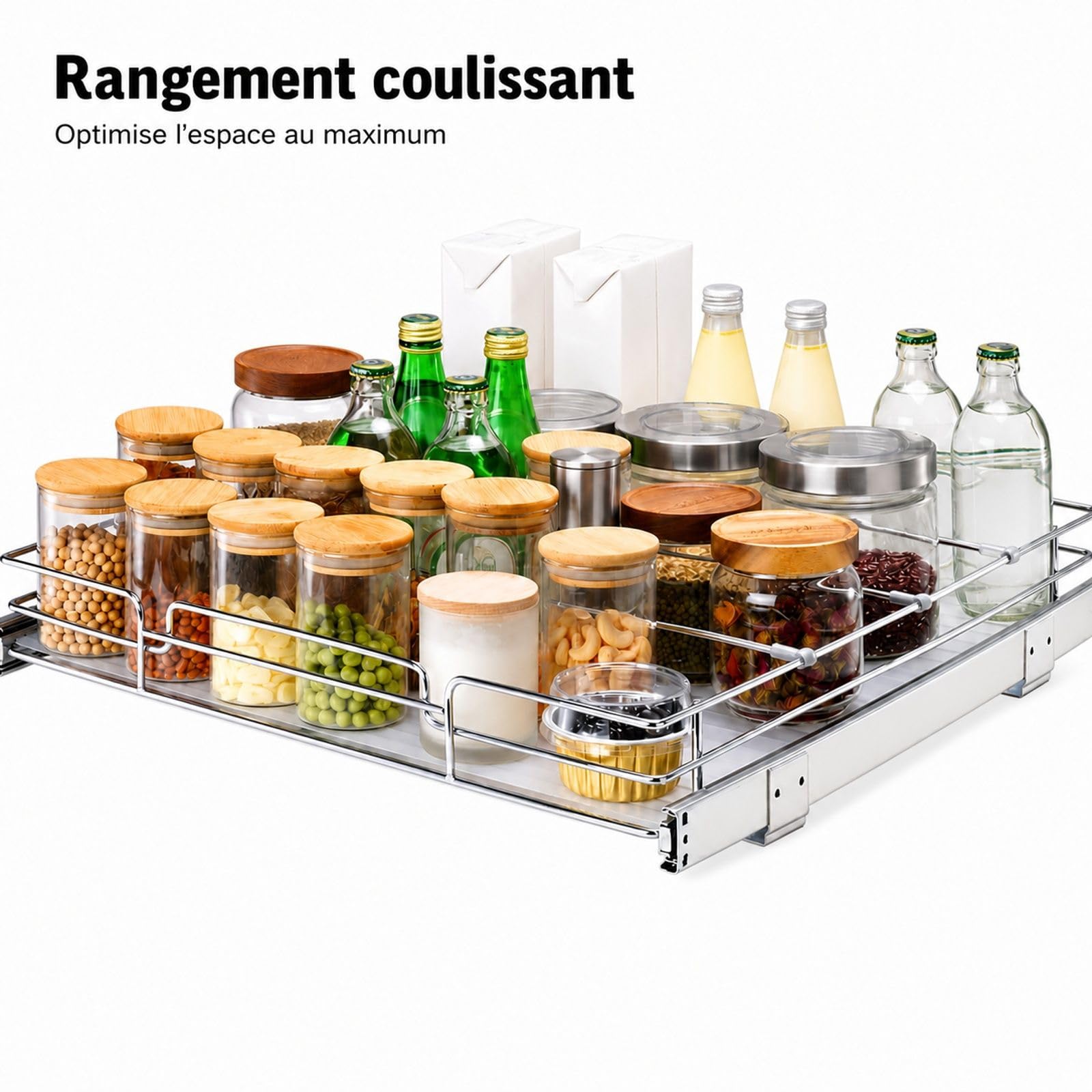 Panier Coulissant pour Placard sous évier, Organiseur de Cuisine, en Acier chromé, 1 étage