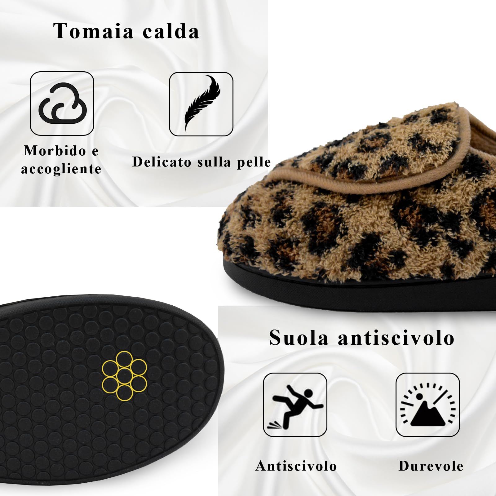 Git-up Pantofole per Diabetici in Memory Foam per Artrite da Donna, Edema, Scarpe da Casa Chiuse Comode e Regolabili