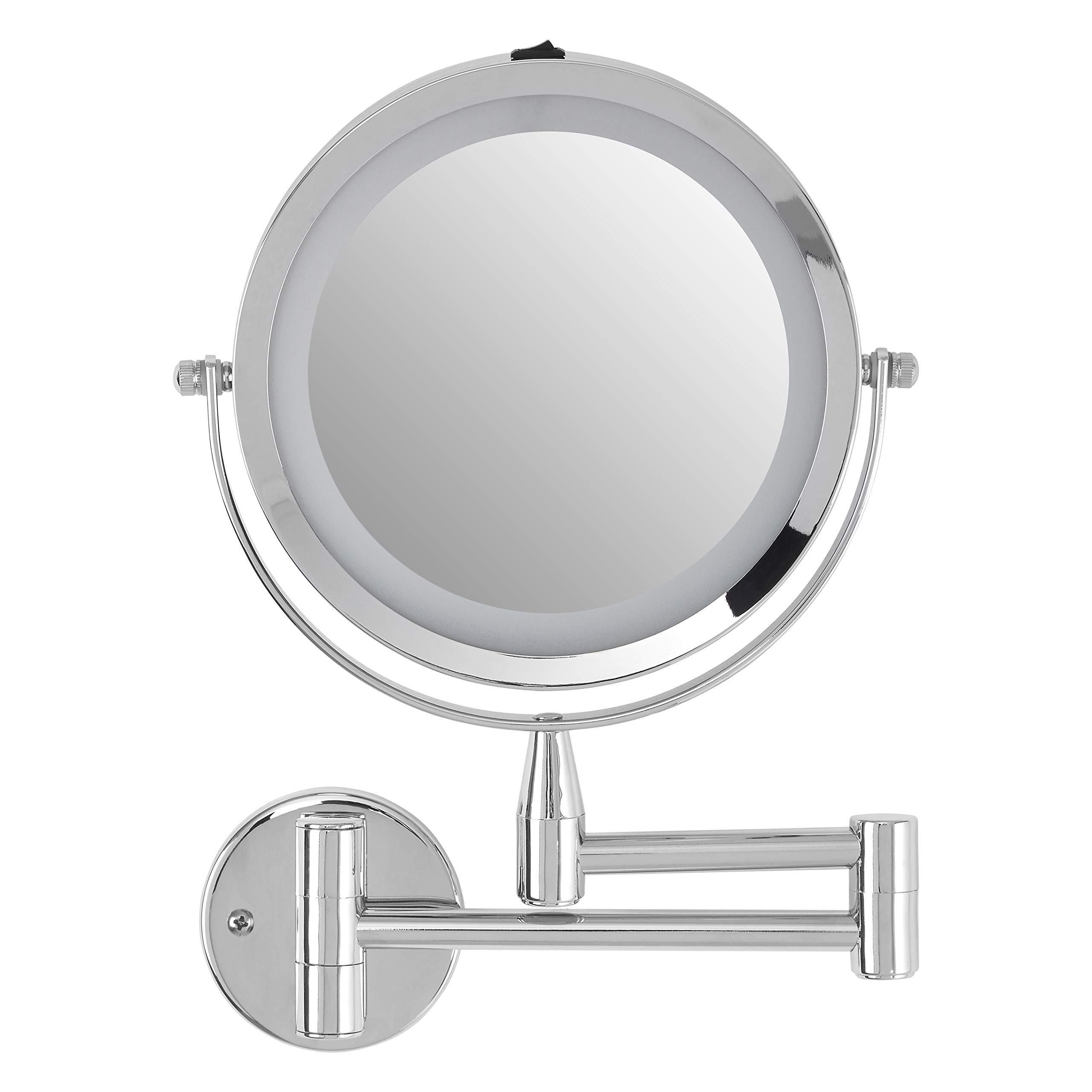 Premier Housewares Extendable LED Wall Mirror, Bathroom, Shaving, Chrome Iron, Cassini - Silver