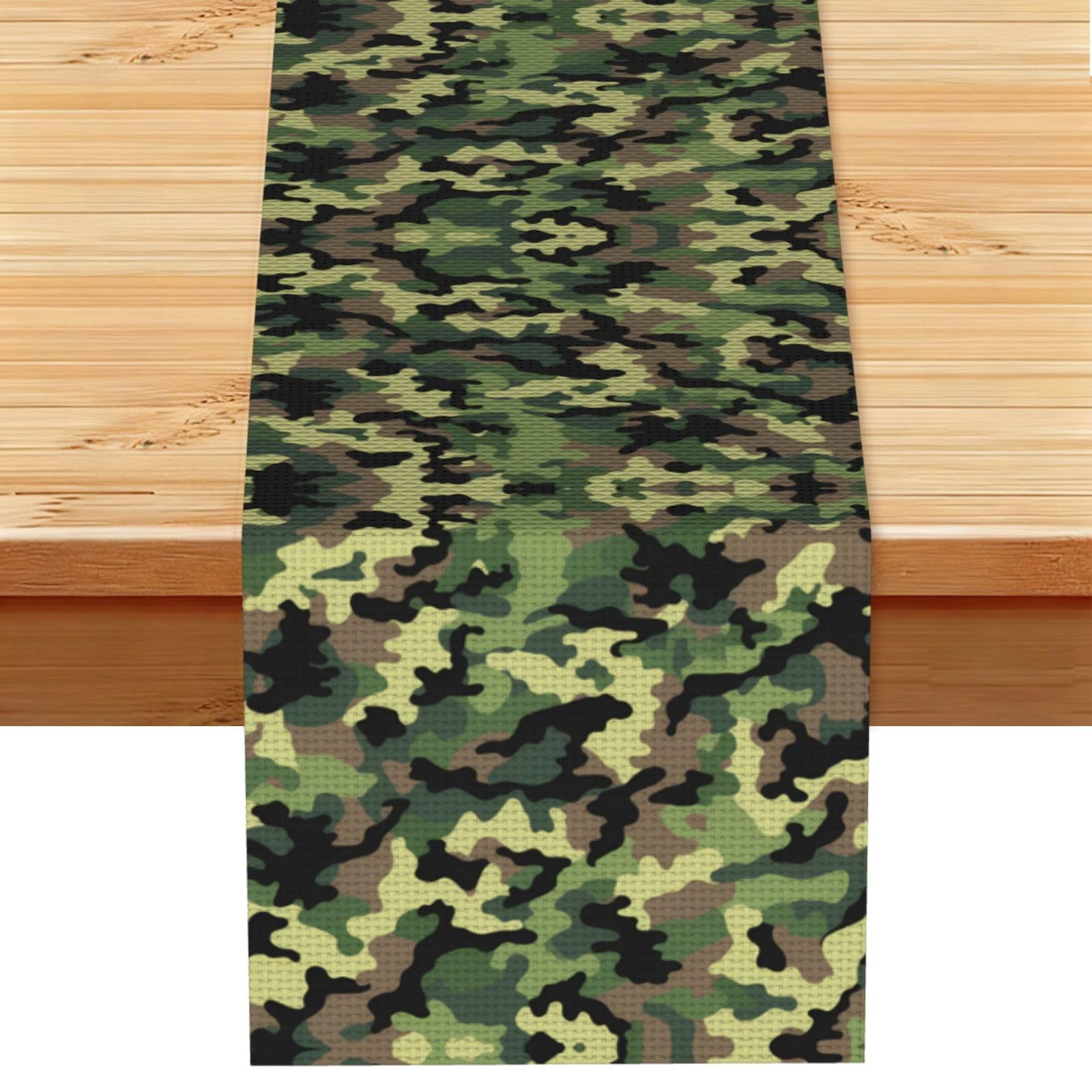 Rugged Mixed Green Camo Printed Table Runner 13 x 72, Wrinkle Resistant Decor for Dining Table Coffee Table Fireplace