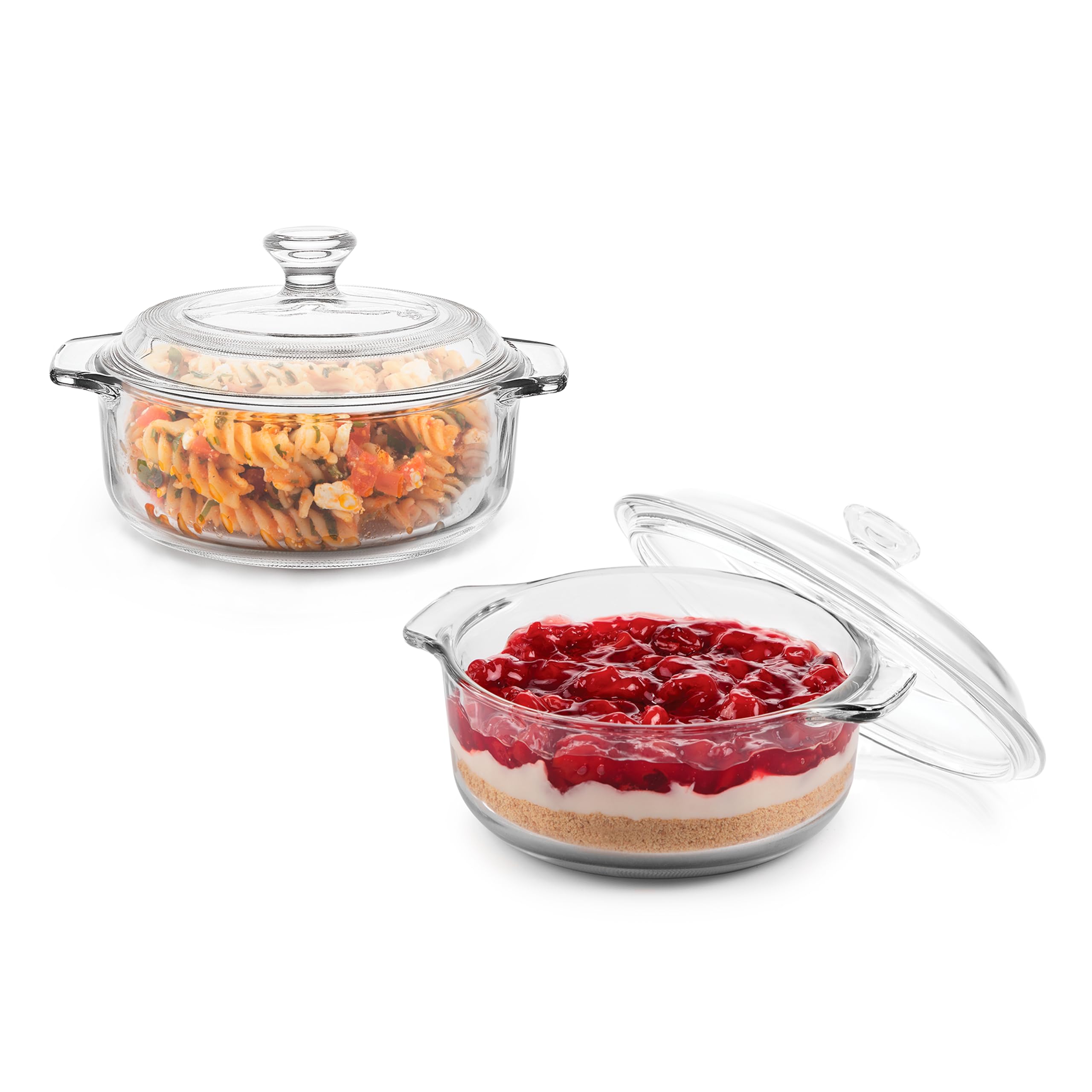 Libbey Baker's Basics 2 Piece Glass Dishes with Lids - Elegant Casserole Dishes for Oven with Lids - Versatile Baking Dish to Store Leftovers &amp; More