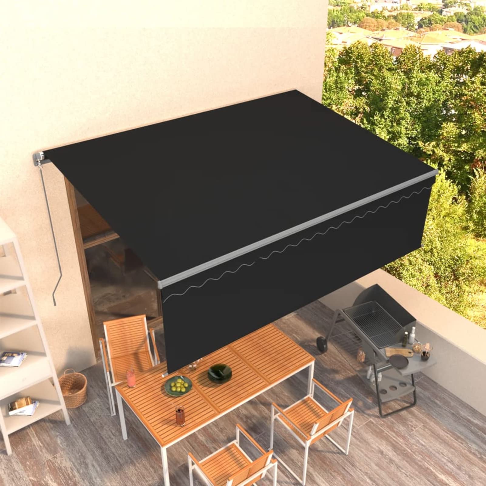 Toldo retráctil Manual con persiana Antracita 4x3 m Exterior Toldo de Balcón Ángulo Ajustable Impermeable Tela Impermeable toldos