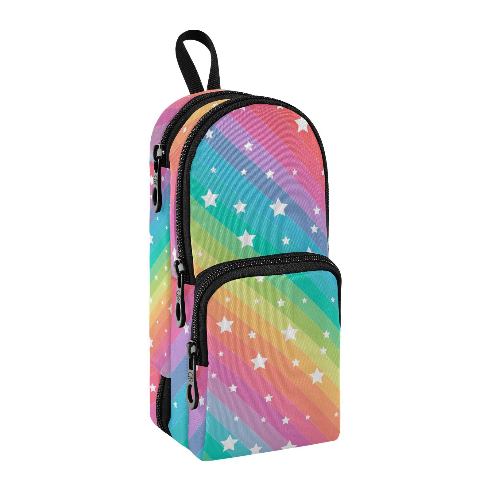Rainbow Star Pencil Bag Big Capacity 3 Compartment Pouch Pen Bag Print Pencil Pen Case