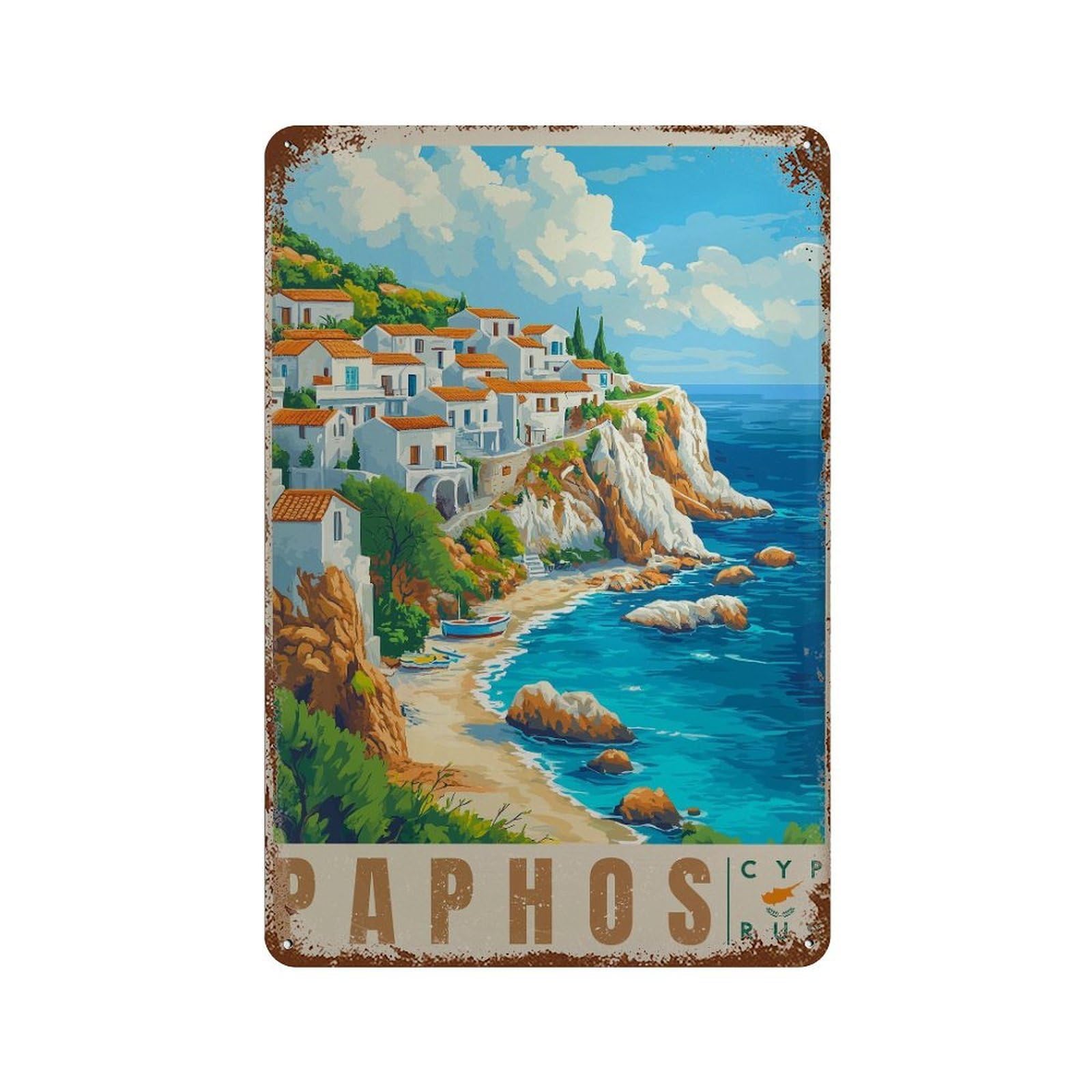 xiaoxiaoshen Paphos Cyprus Travel Mediterranean Island (2) Wall Decor Art Metal Tin Poster Modern Home Decor Art Home Bar Shop Decorations Vintage Sign 30x20cm